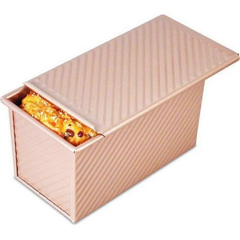 Fr 1000g Teig Toast Brot Backform Gebck Kuchen Brotbackform Mold Backform Mit Deckel(gold-rechteck-welle)