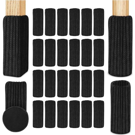 Stuhlsocken, 24 Stückelastisch Möbelsocken Gestrickte, Filz Stuhlbeinkappen, Dicke Unterseite, Antirutsch Pads Für Möbel, Tisch, Bodenschutz, Vermeiden Sie Kratzer &geräusche (schwarz)