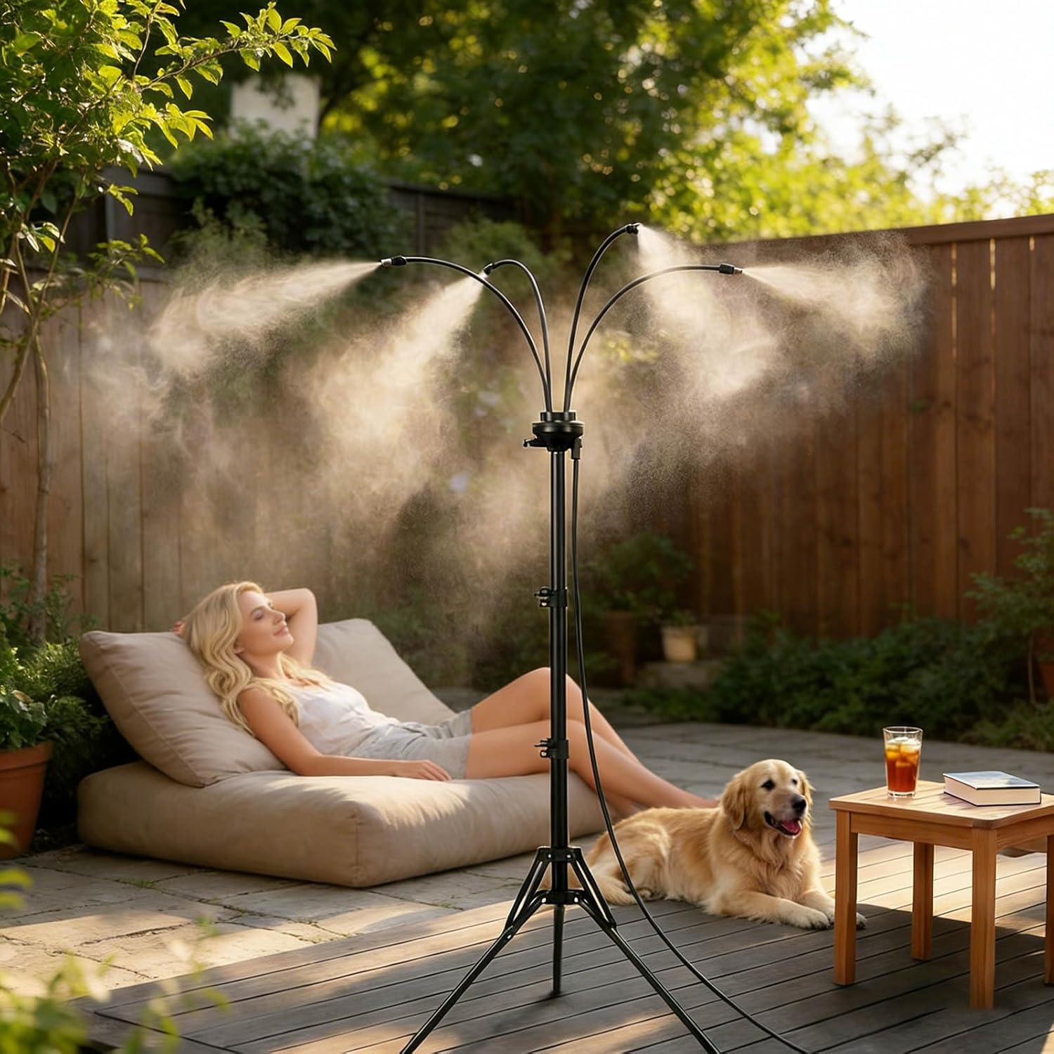 Verstellbares Nebelsystem Für Den Außenbereich, Freistehender Nebelsprüher Für Terrasse Und Garten, Tragbarer Kühlsprüher Mit 4 Verstellbaren Düsen, 110 Cm