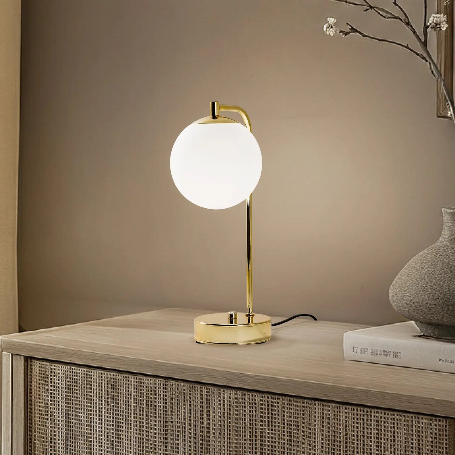 [gebraucht] B-ware Tischleuchte Rico Lampe Glas Metall Gold Weiß 36 Cm E14 Led Schalter Tischlampe