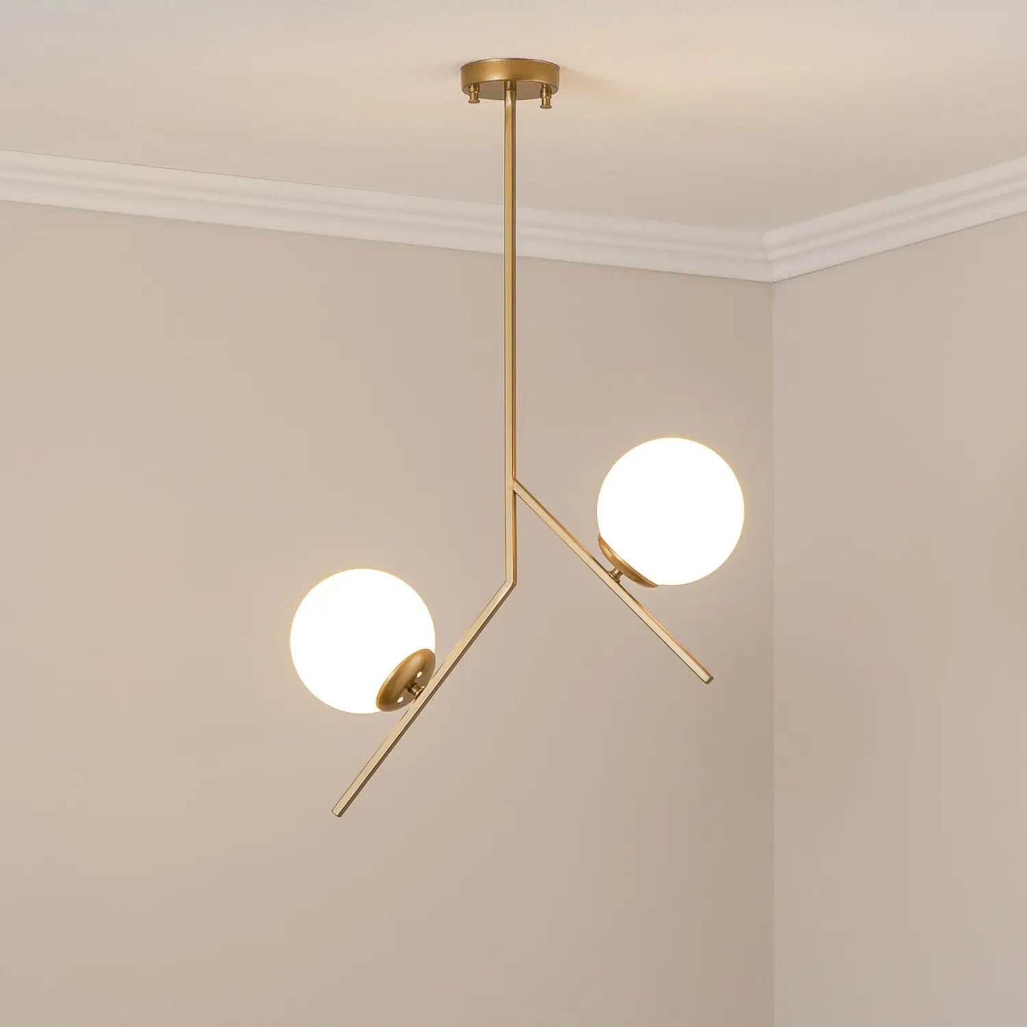 [neuwertig] B-ware Hängeleuchte Pendelleuchte Dolunay Gold Metall Glas E27 2 Flammig 43 Cm Lampe