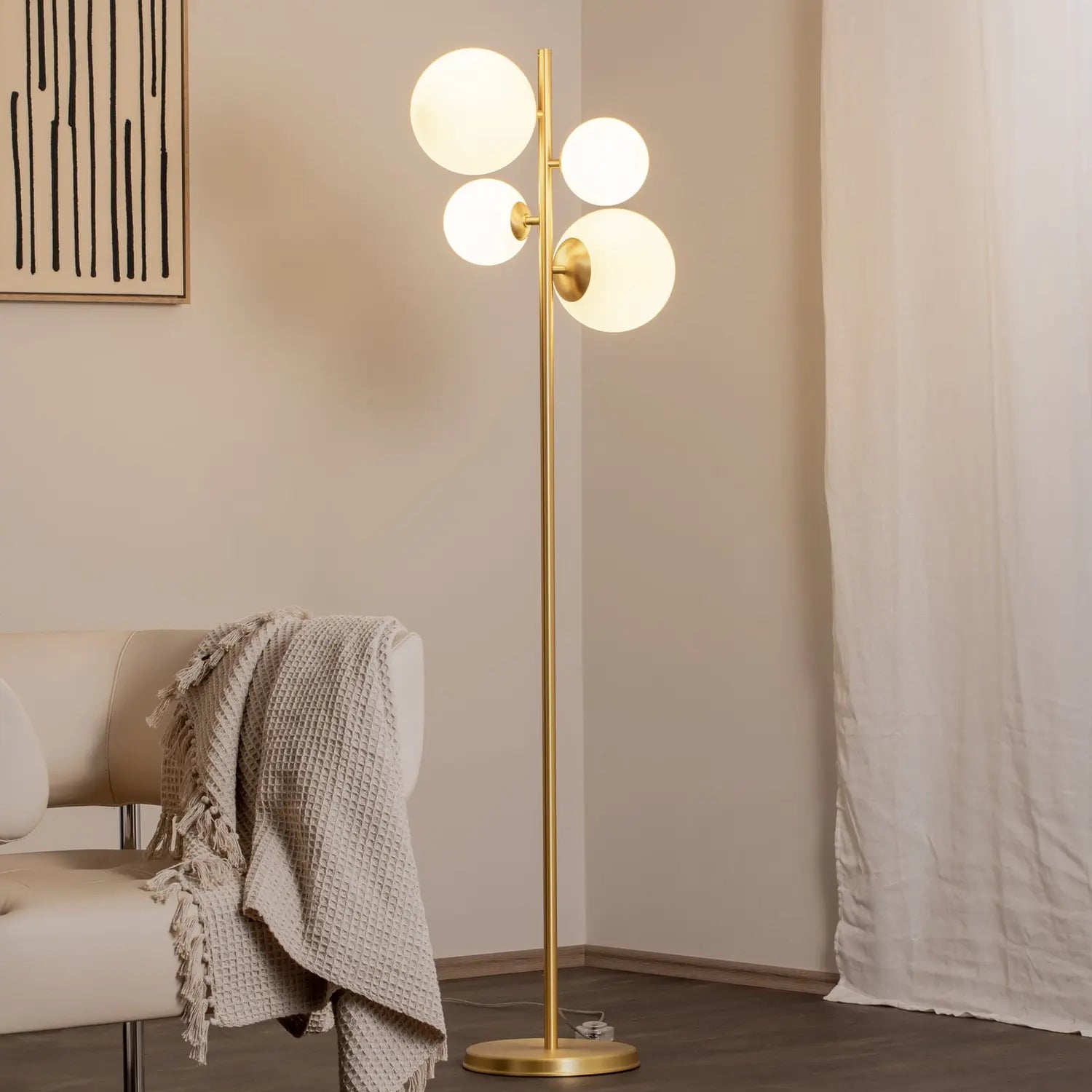[gebraucht] B-ware Stehleuchte Stehlampe Joel Messing Weiß Glas Metall 4 Flammig Schalter E27 Led