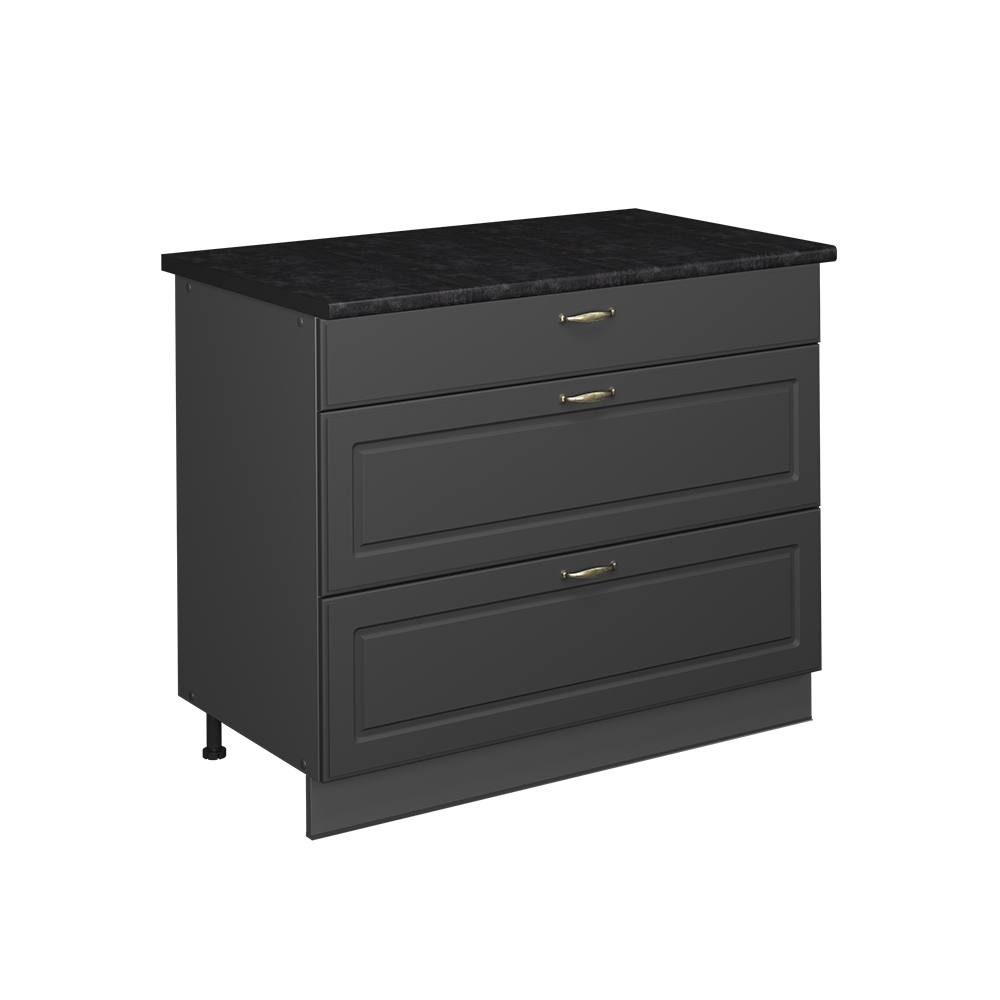 Küchenunterschrank Fame-line, Anthrazit-gold Landhaus/anthrazit, 100 Cm, Ap Anthrazit, Vicco