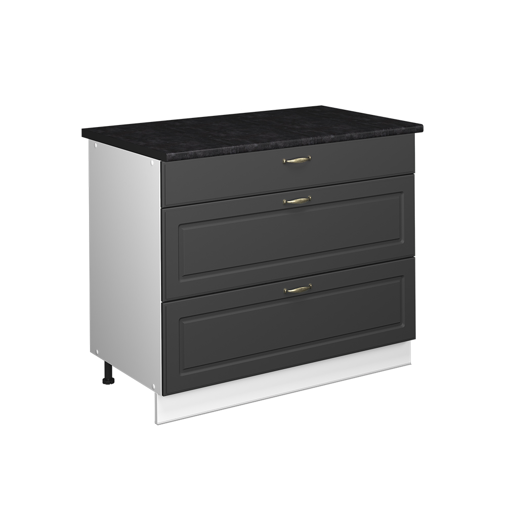 Küchenunterschrank Fame-line, Anthrazit-gold Landhaus/weiß, 100 Cm, Ap Anthrazit, Vicco