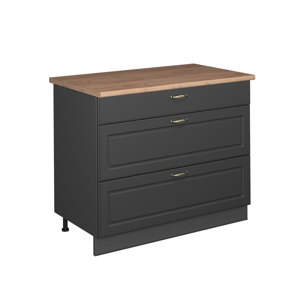 Küchenunterschrank Fame-line, Anthrazit-gold Landhaus/anthrazit, 100 Cm, Ap Eiche, Vicco