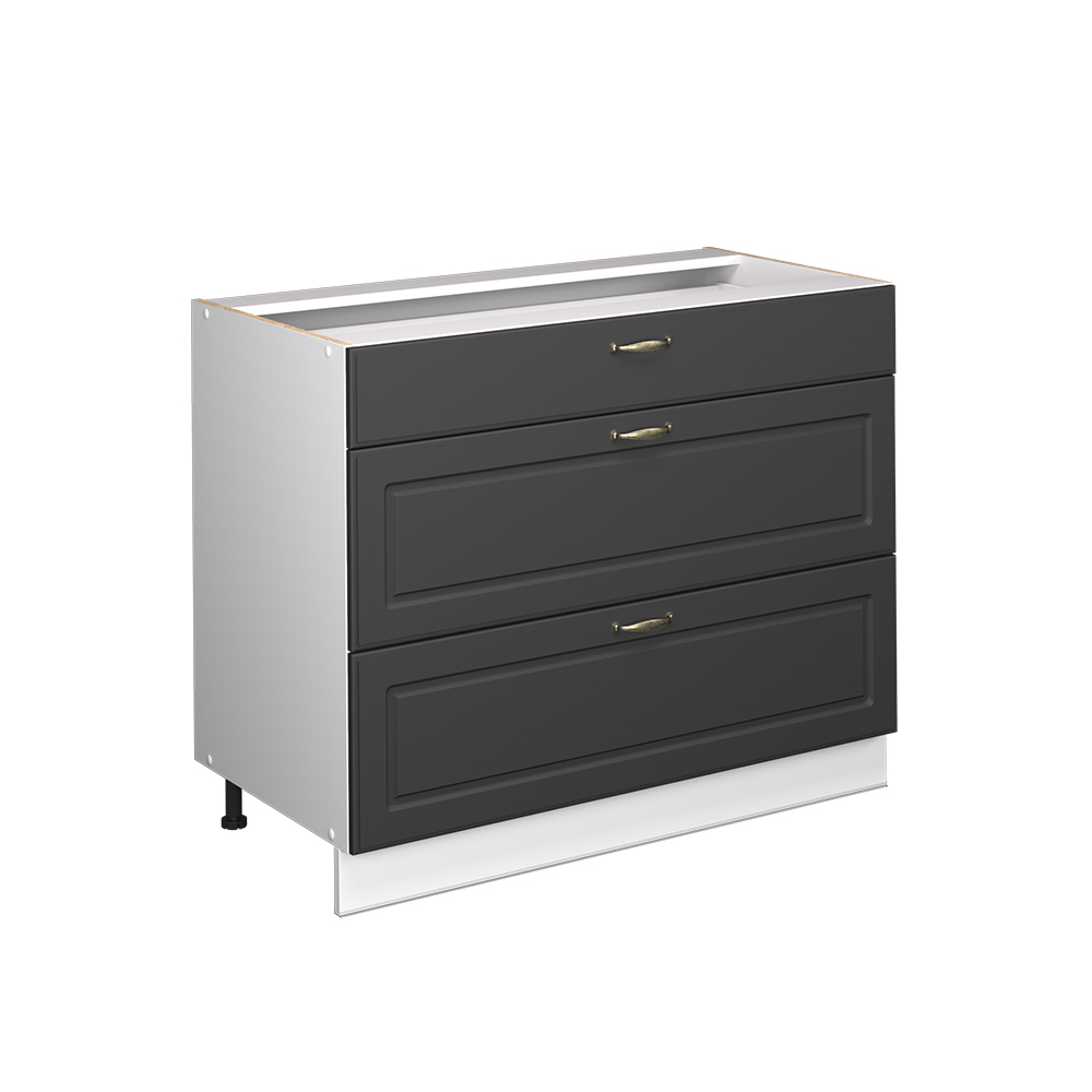 Küchenunterschrank Fame-line, Anthrazit-gold Landhaus/weiß, 100 Cm Ohne Arbeitsplatte, Vicco