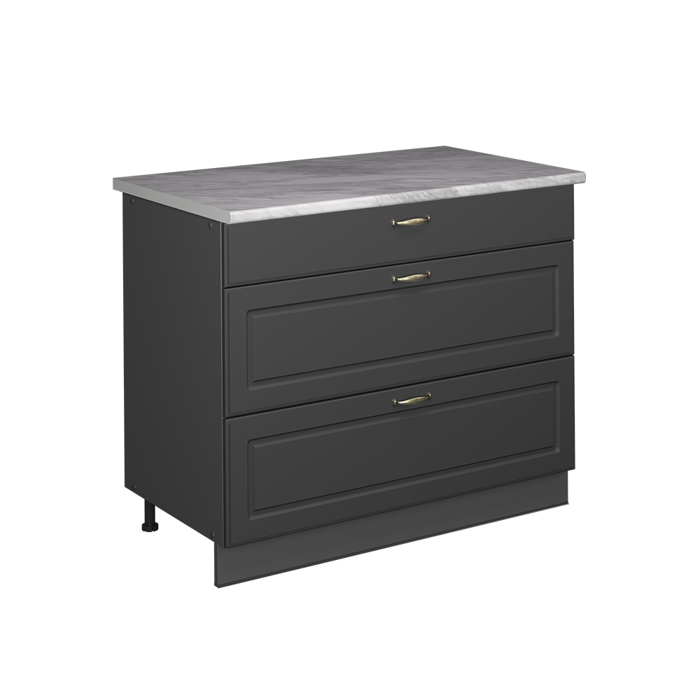 Küchenunterschrank Fame-line, Anthrazit-gold Landhaus/anthrazit, 100 Cm, Ap Marmor, Vicco
