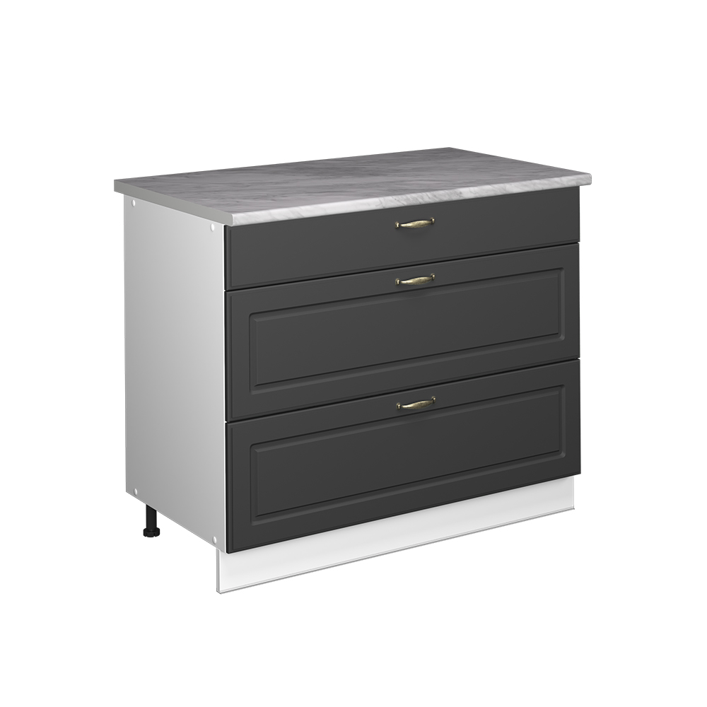 Küchenunterschrank Fame-line, Anthrazit-gold Landhaus/weiß, 100 Cm, Ap Marmor, Vicco