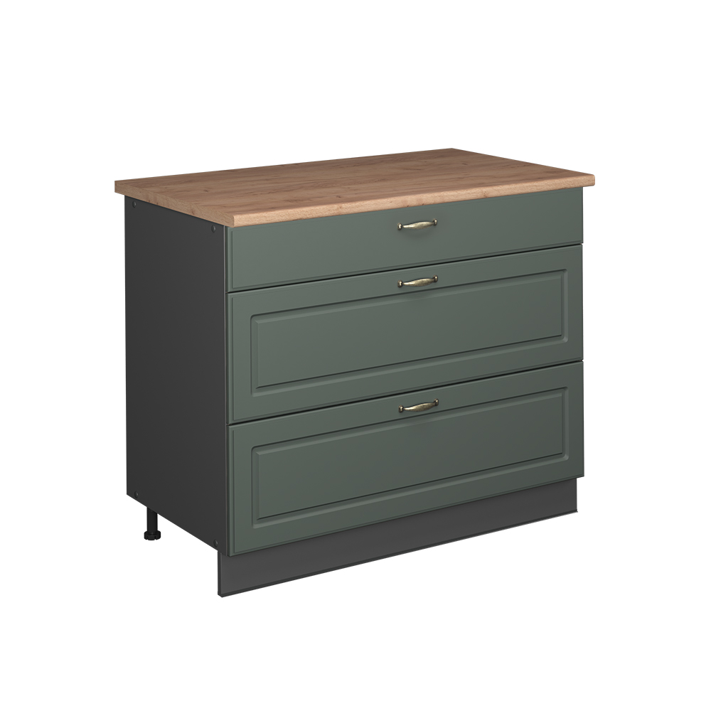 Küchenunterschrank Fame-line, Grün-gold Landhaus/anthrazit, 100 Cm, Ap Eiche, Vicco