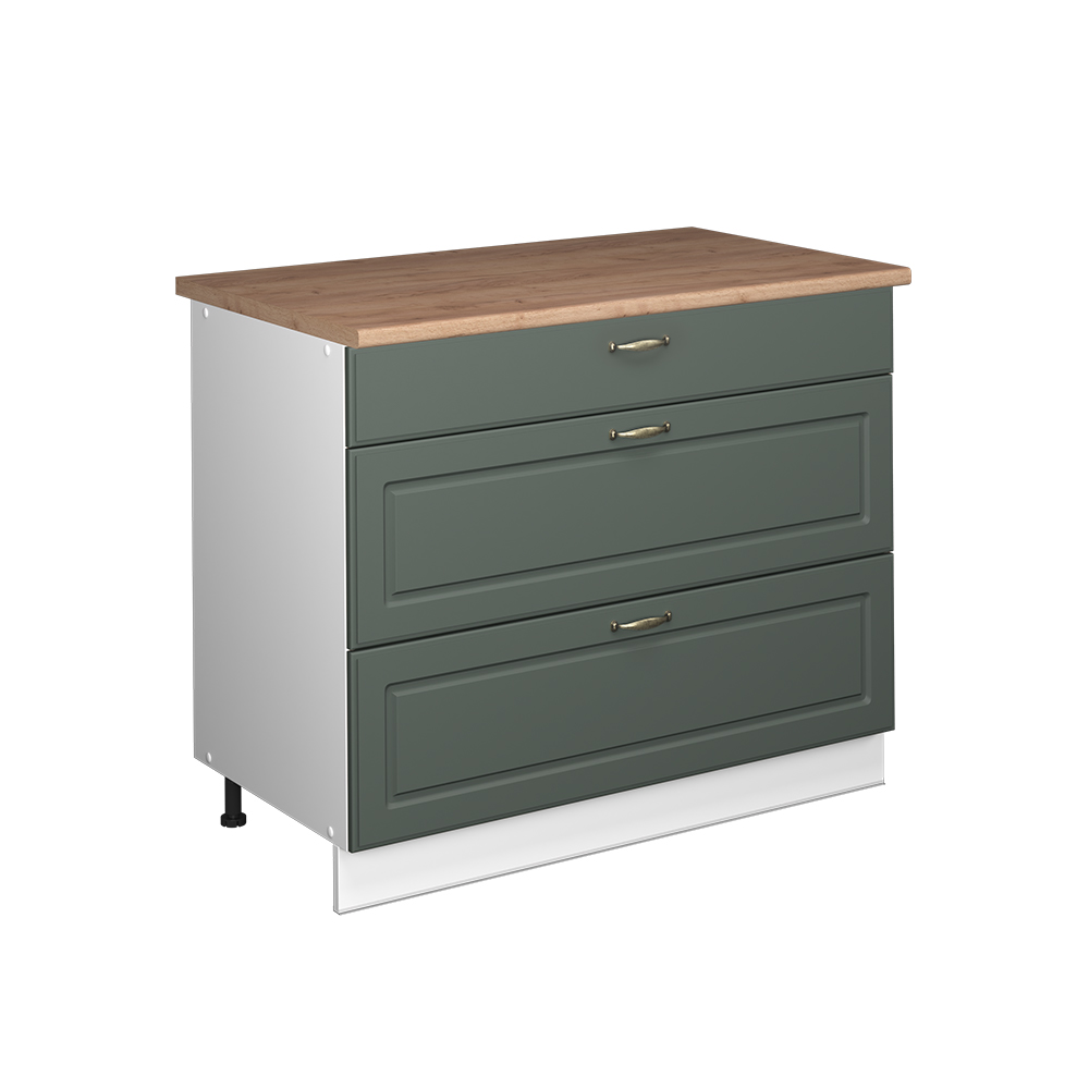 Küchenunterschrank Fame-line, Grün-gold Landhaus/weiß, 100 Cm, Ap Eiche, Vicco