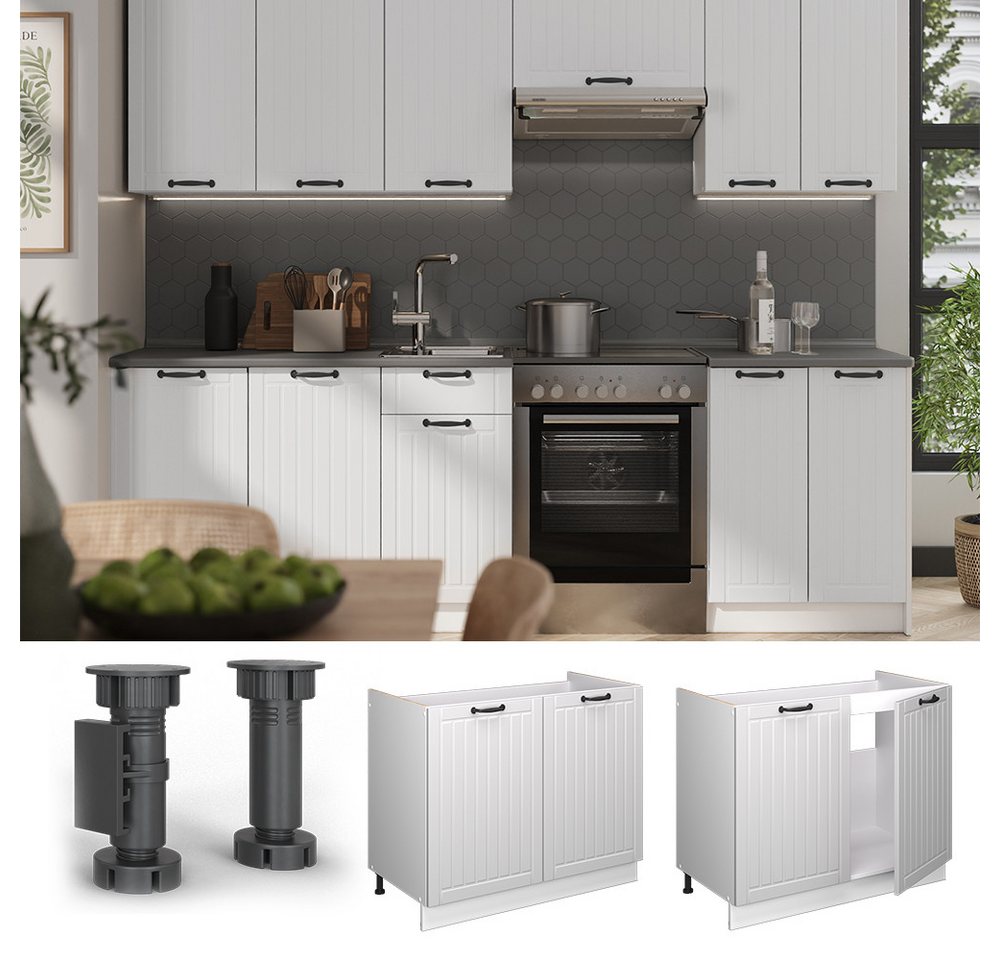 Spülenunterschrank Fame-line, Weiß Landhaus/weiß, 100 Cm Ohne Arbeitsplatte, Vicco Bild 3