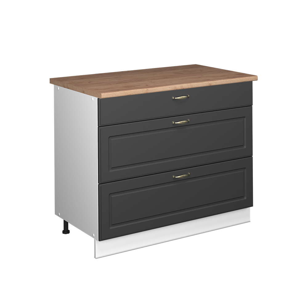 Küchenunterschrank Fame-line, Anthrazit-gold Landhaus/weiß, 100 Cm, Ap Eiche, Vicco