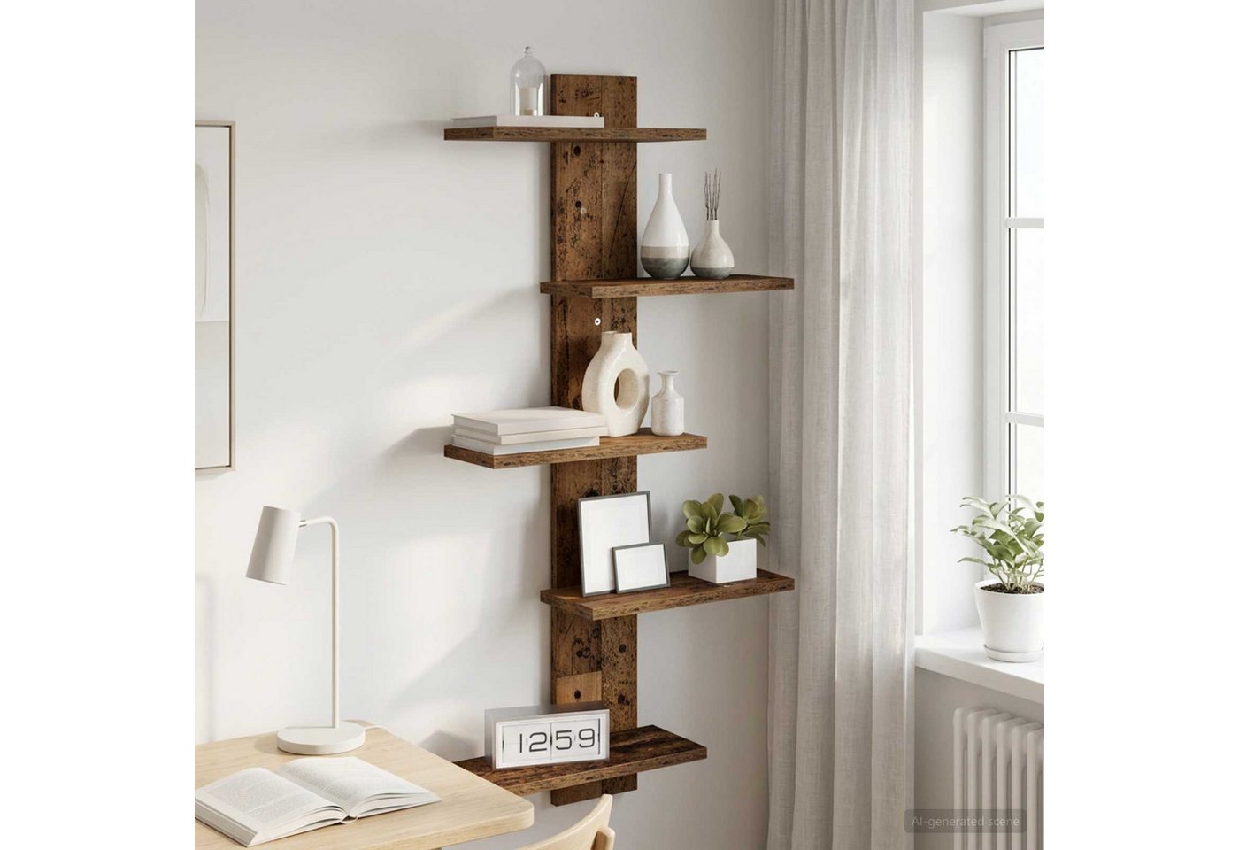 Vidaxl Wall Floating Shelf Old Wood 48.5 X 15 X 101 Cm Engineered Wood Bild 5
