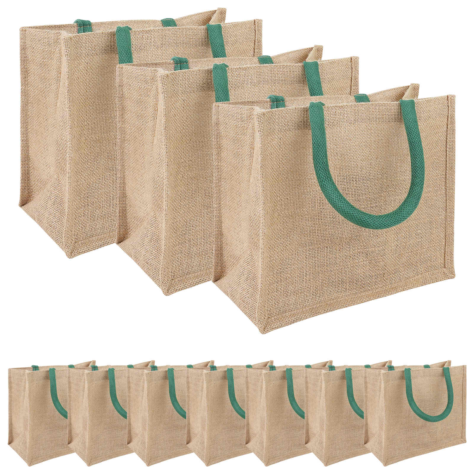 Jute-handtaschen 10 Natürlich Und Grün 26 X 22 X 14 Cm Vidaxl