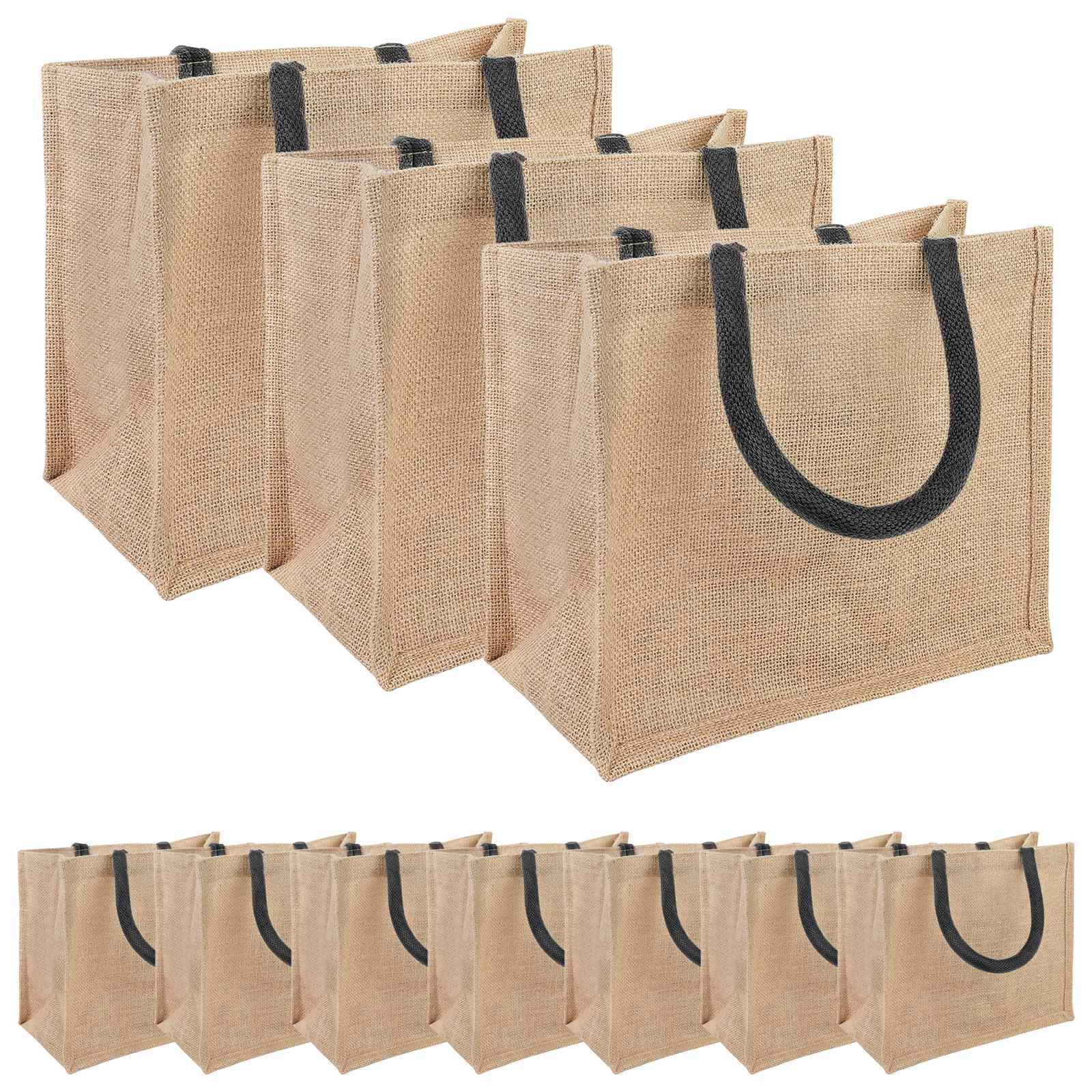 Jute-handtaschen 10 Natürlich Und Schwarz 26 X 22 X 14 Cm Vidaxl