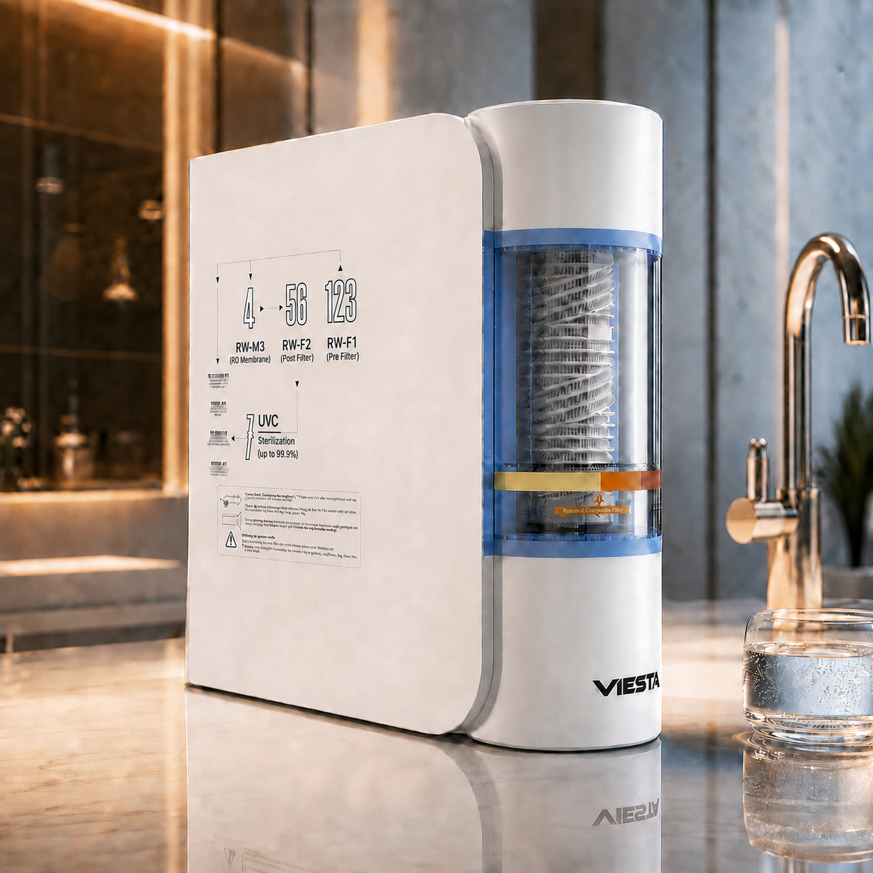 Viesta® Rw260 Umkehrosmoseanlage 1000 Gpd – Tankloses Direct-flow Wasserfiltersystem Mit Uv-sterilisation, 7-stufen-filtration, App-steuerung, Filterwechselanzeige & Leckageschutz