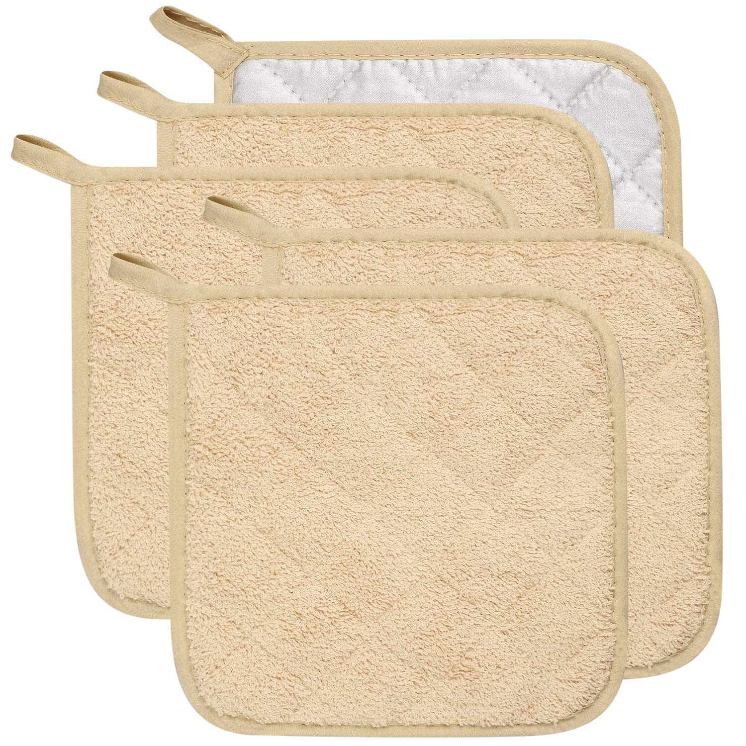 Topflappen/ofenhandschuhe Aus 100 % Baumwollfrottee, Hitzebeständig, Für Den Täglichen Gebrauch In Der Küche, 5er-set, Beige