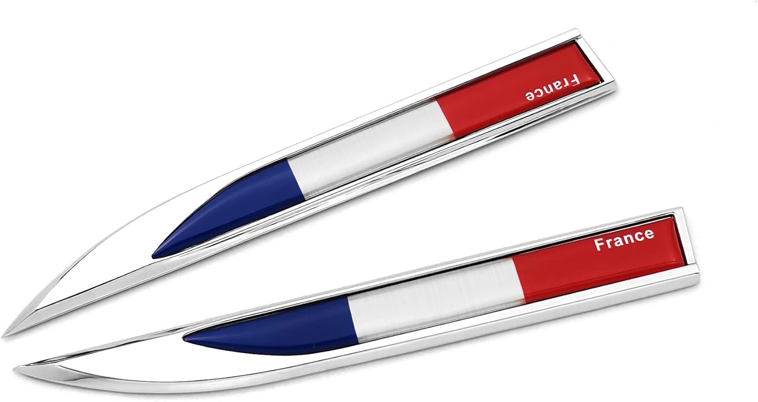 Paar Französische Flaggen-aufkleber (fr-emblem) Aus Metall, 14,7 Cm X 2 Cm, Grafik-emblem Für Fahrzeugmotor, Seitenstoßstangen, Kofferraumklappe, Boot, Heckklappe, Tür, Fensterschutz