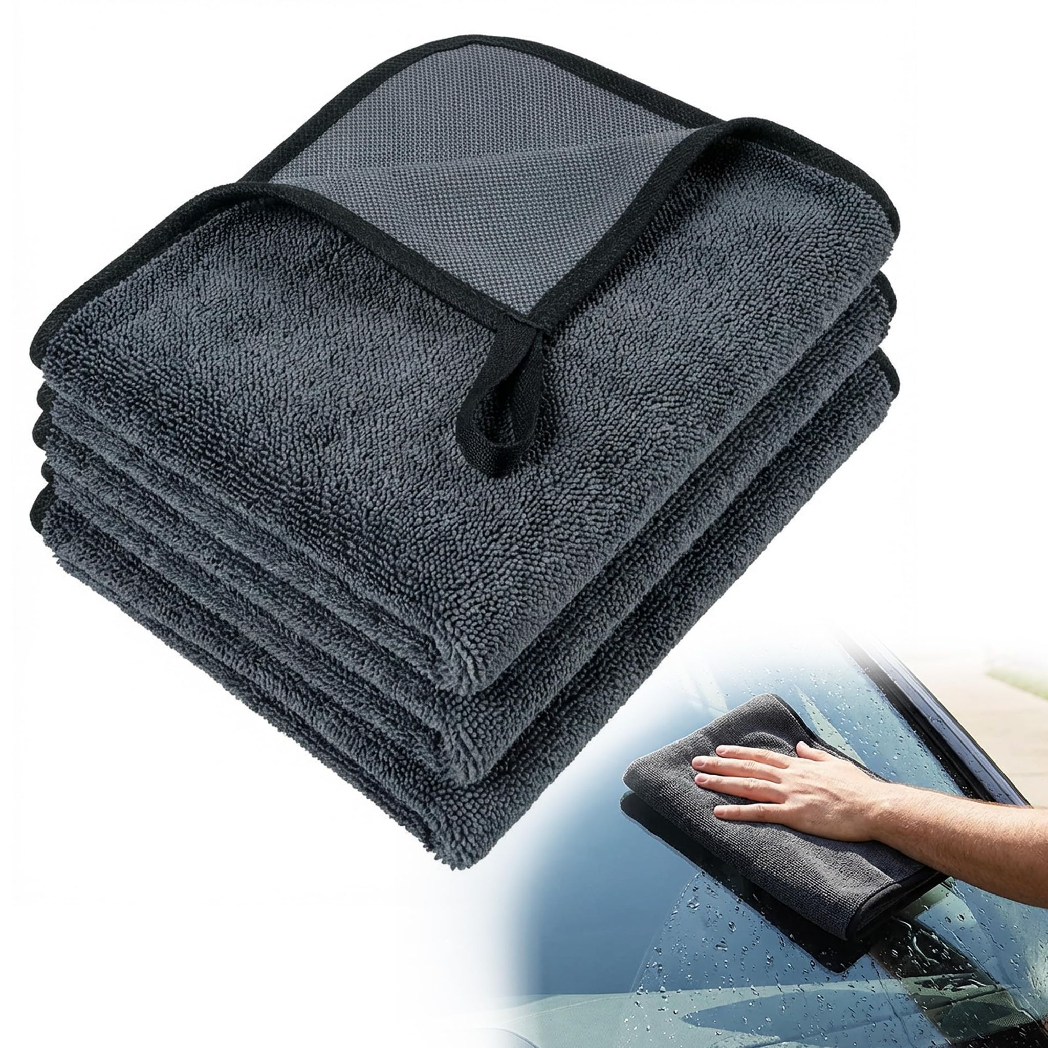 Mikrofaser-autoreinigungstuch-set, 3-teilig, 500 G/m² Autotrockentuch, 60 X 40 Cm, Streifen- Und Kratzfreies Reinigungstuch Für Lkw, Motorrad Und Fenster