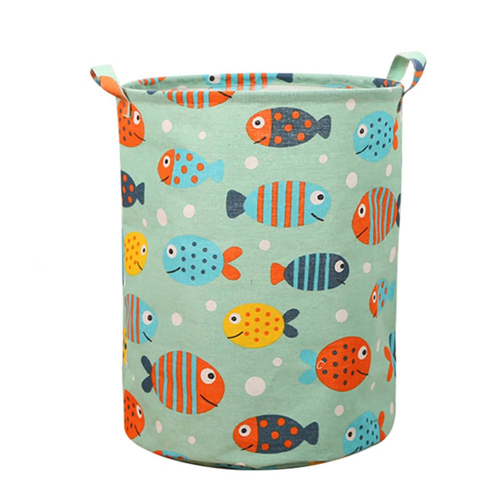 Faltbarer Wäschekorb Mit Griff, Wasserdichter Wäschekorb, Aufbewahrungskorb Für Kleidung/spielzeug Für Wohnzimmer, Kinderzimmer Und Badezimmer (40x50cm, 1 Stück, Grüner Fisch)