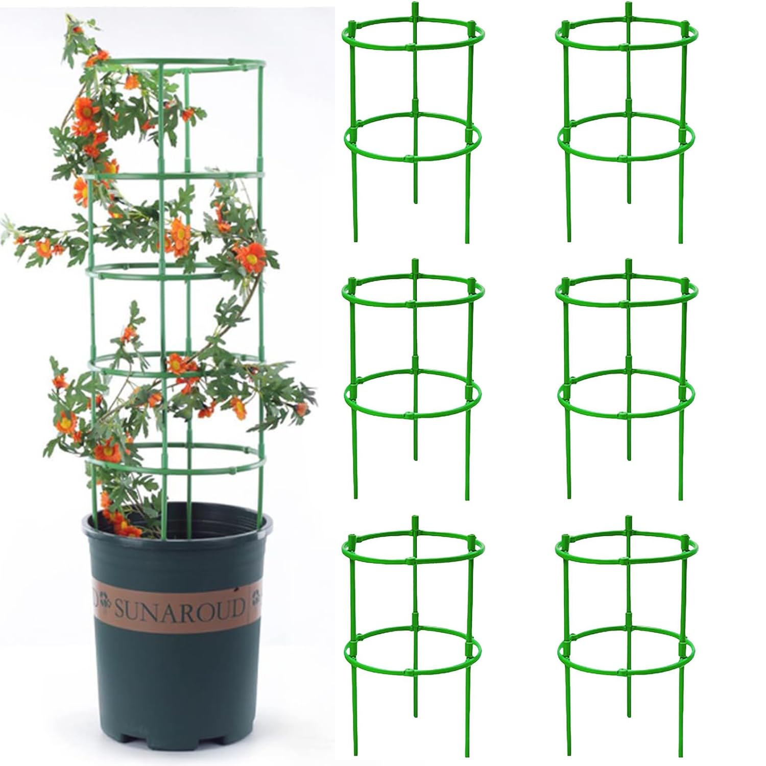 Set Mit 6 Pflanzenstützen, Runde Grüne Stäbe, Pflanzenstützen, Helfen Ihren Pflanzen Beim Wachsen - Pflanzenstützringe Für Hortensien, Pfingstrosen Und Stauden