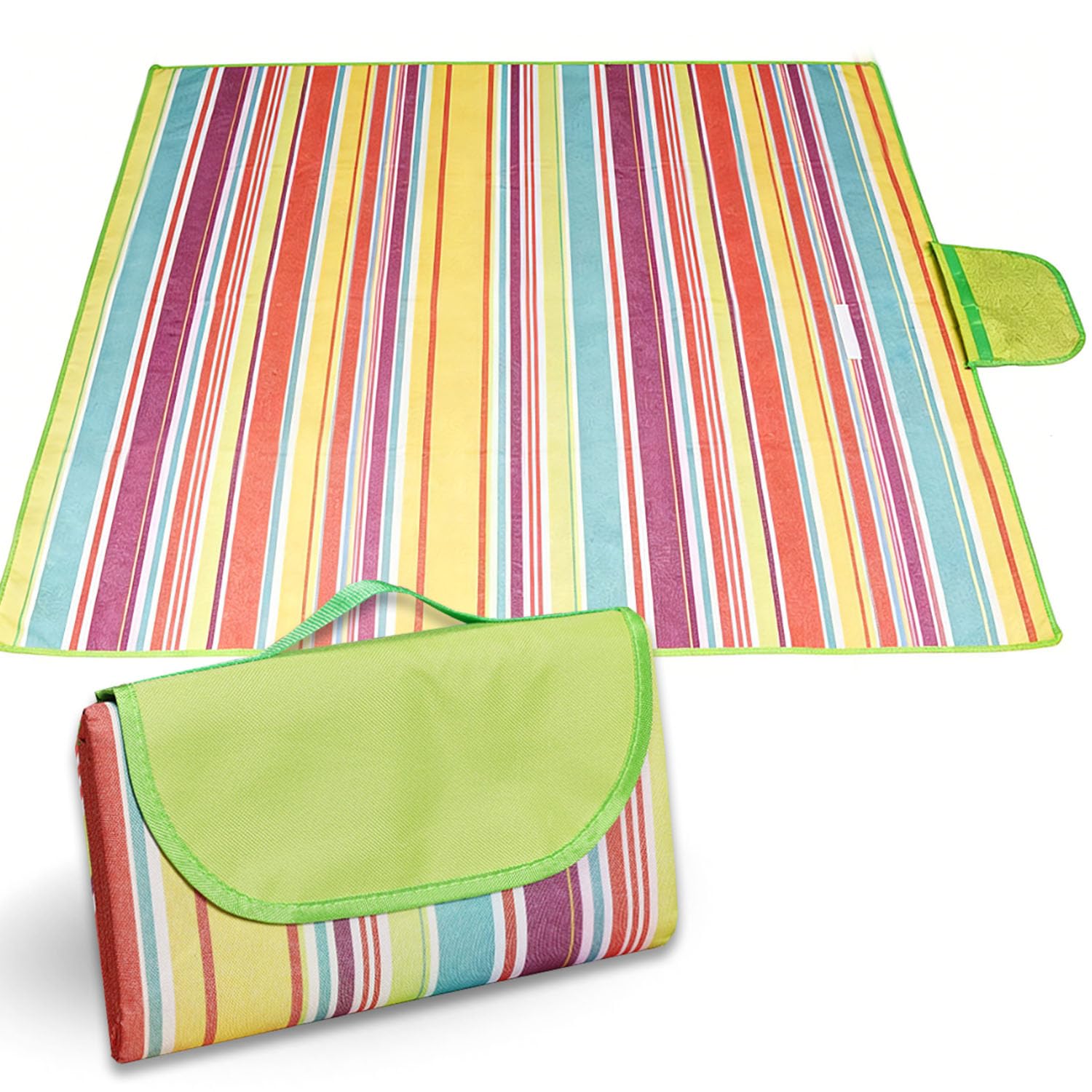 Picknickdecke, 150 X 100 Cm, Große Picknickmatte Mit Griff, Tragbar, Wasserdicht, Geeignet Für Strand, Grillen, Park, Camping, Reisen (bunte Streifen)