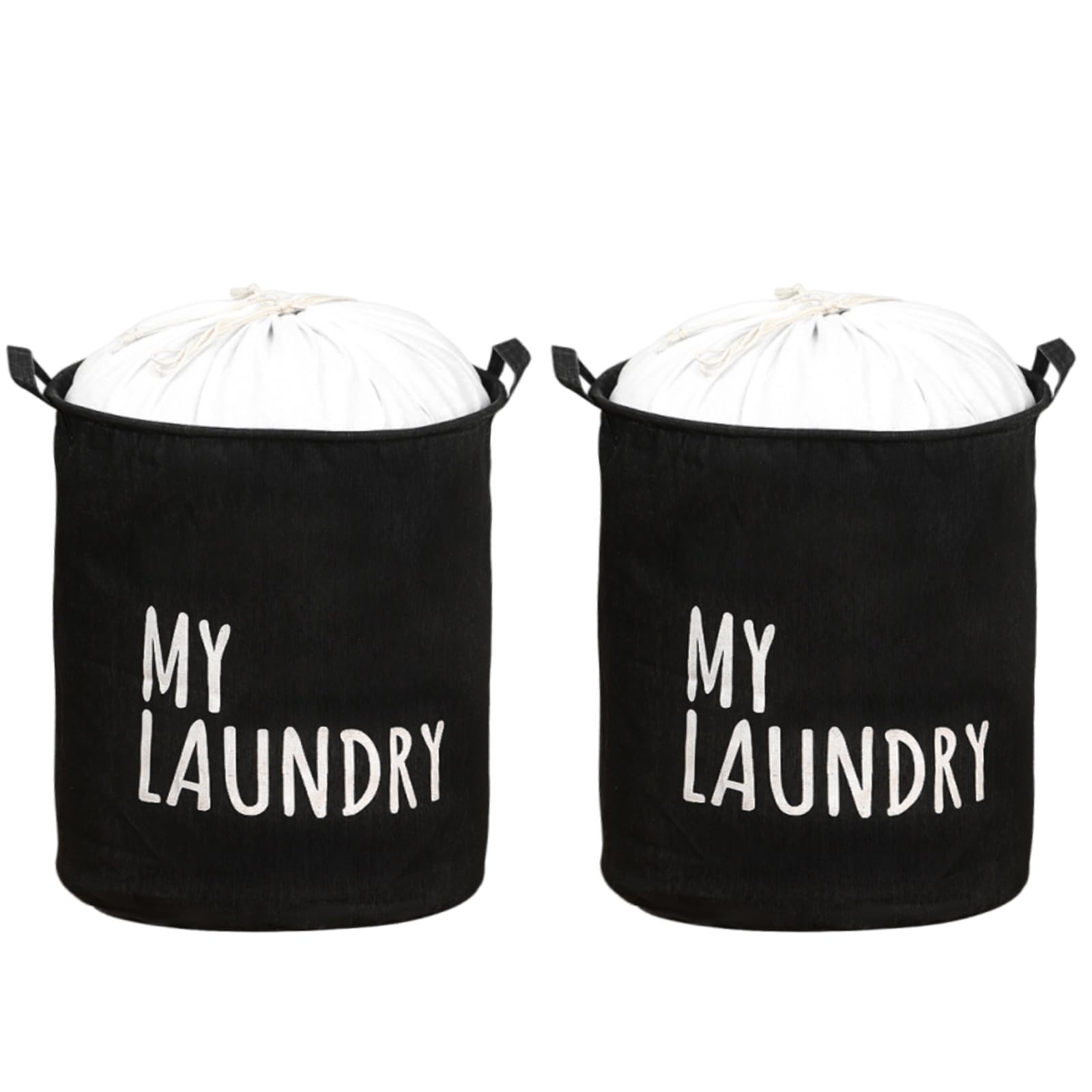 Set Mit 2 Freistehenden Wäschekörben Mit Kordelzug, 60 L, Faltbar, Mit Griff, Rund, Wasserdicht, Aus Baumwoll-polyester, Für Haushaltsgegenstände, Spielzeug, Schlafzimmer
