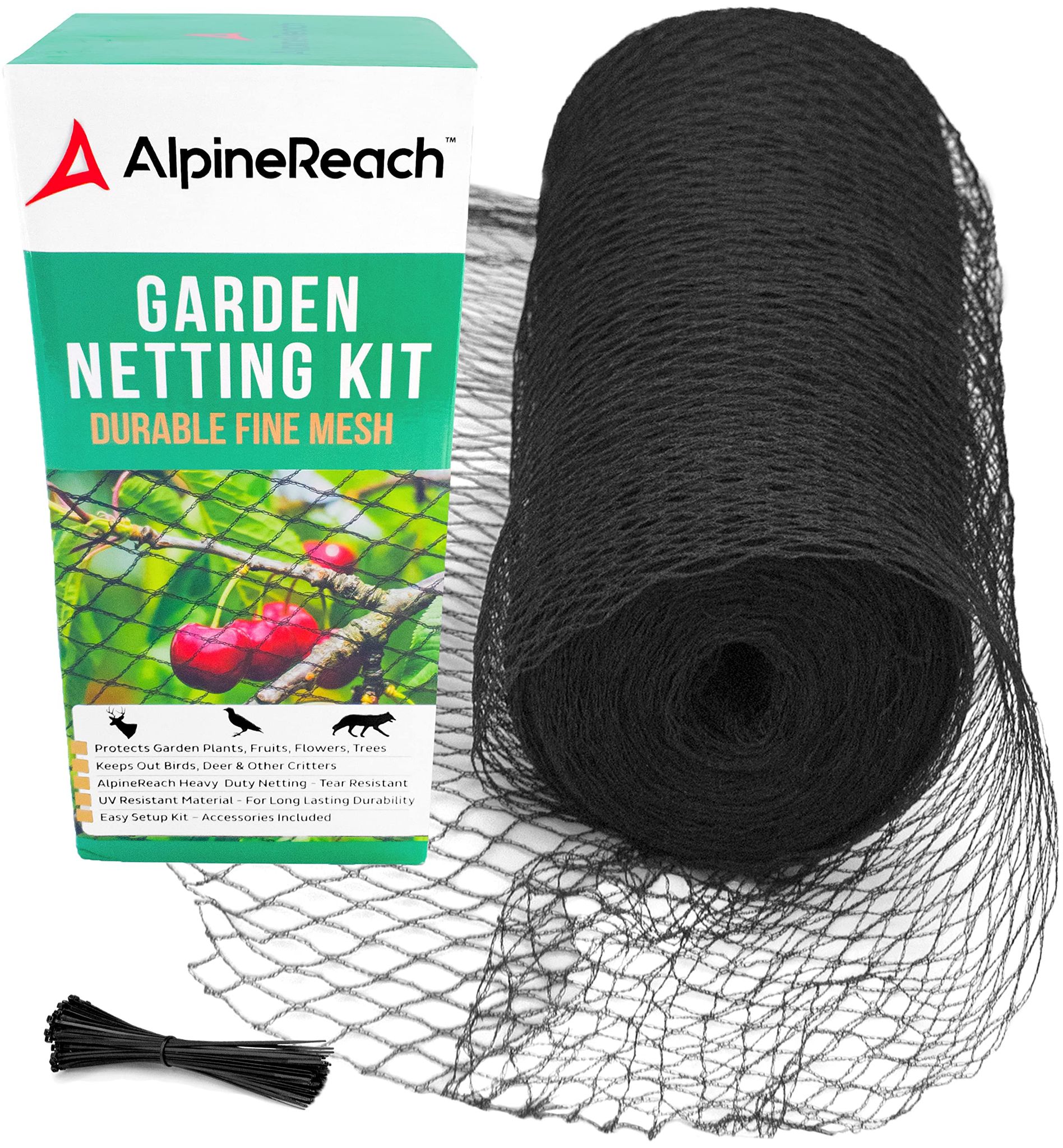 M X 15 M Gartennetz – Schwarzes Vogelschutznetz – Schützt Pflanzen, Früchte Und Bäume Vor Tieren – Robustes, Gewebtes Netz, Wiederverwendbar Mit Kabelbindern