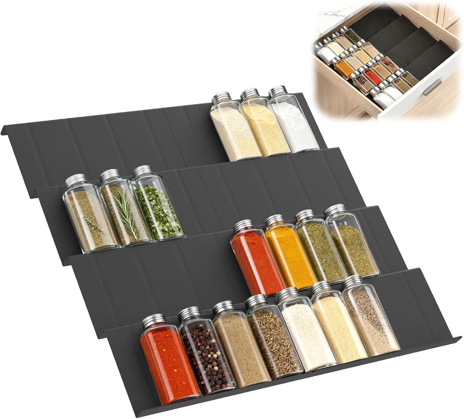 8er-pack Gewürzschubladen-organizer, Verstellbares Und Ausziehbares Gewürzregal Von 23 Cm Bis 46 Cm, Gewürzorganizer Für Arbeitsplatte, Schrank Und Regal