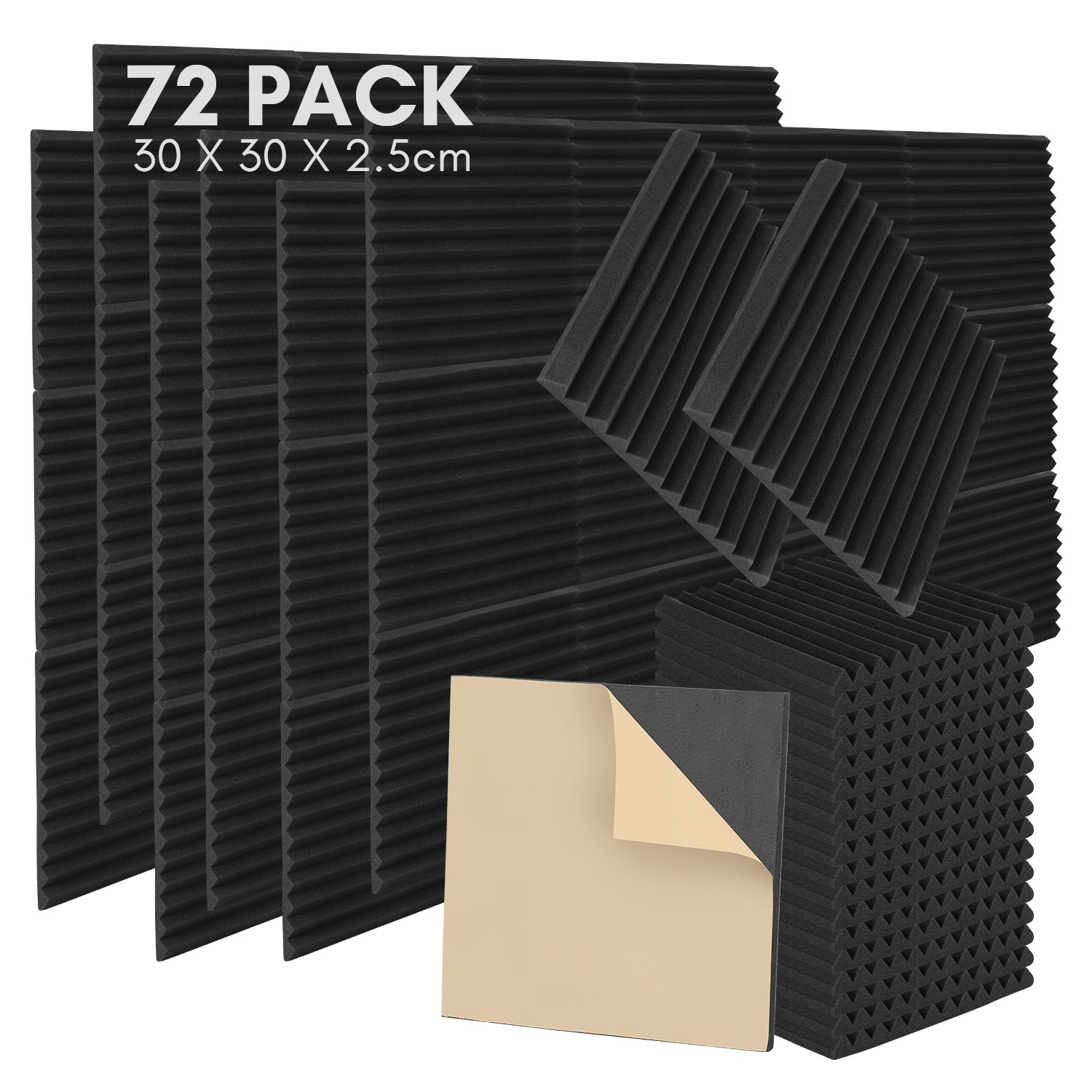 Wolketon 72 Stück Akustikschaumstoff Akustikschaum Matten 30 X 30 X 2.5cm Schalldämmmatten Zur Effektiven Schaumstoff Fliesen Würfelprofil Schwarz
