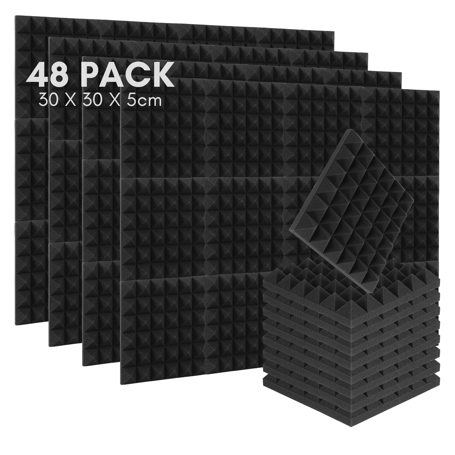 Wolketon 48 Stück Akustikschaumstoff Akustikschaum Matten 30 X 30 X 5cm Schalldämmmatten Zur Effektiven Schaumstoff Fliesen Pyramide Schwarz