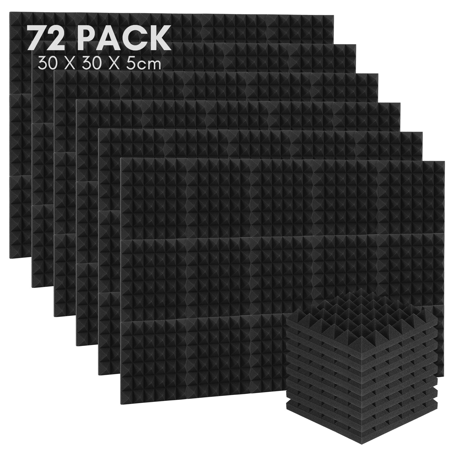 Wolketon 72 Stück Akustikschaumstoff Akustikschaum Matten 30 X 30 X 5cm Schalldämmmatten Zur Effektiven Schaumstoff Fliesen Pyramide Schwarz