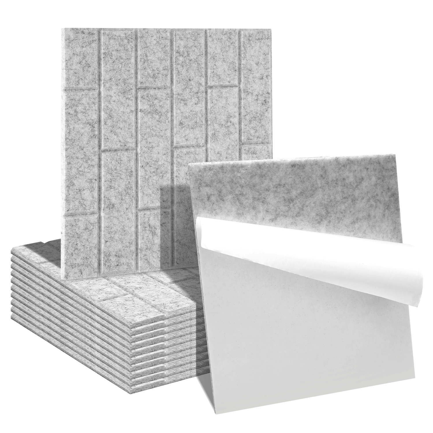 Wolketon Akustikpaneele Selbstklebend, 12 Stück Akustikplatten Aus Filz 30 X 30 X 0,9 Cm Grau, Schallabsorber Quadratisch In Ziegeloptik