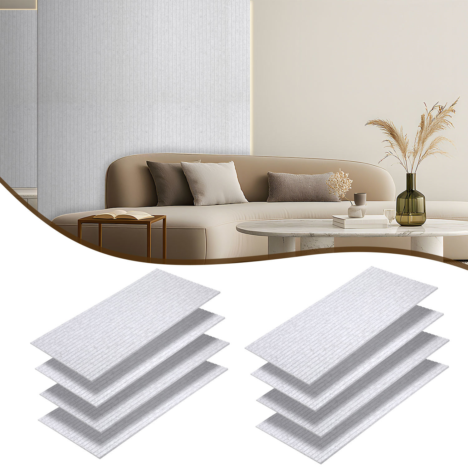 Wolketon Akustikpaneele Selbstklebend, 8 Stück Akustikplatten Aus Filz 120 X 60 X 0,9 Cm Grau, Schallabsorber Mit Vertikalen Rillen