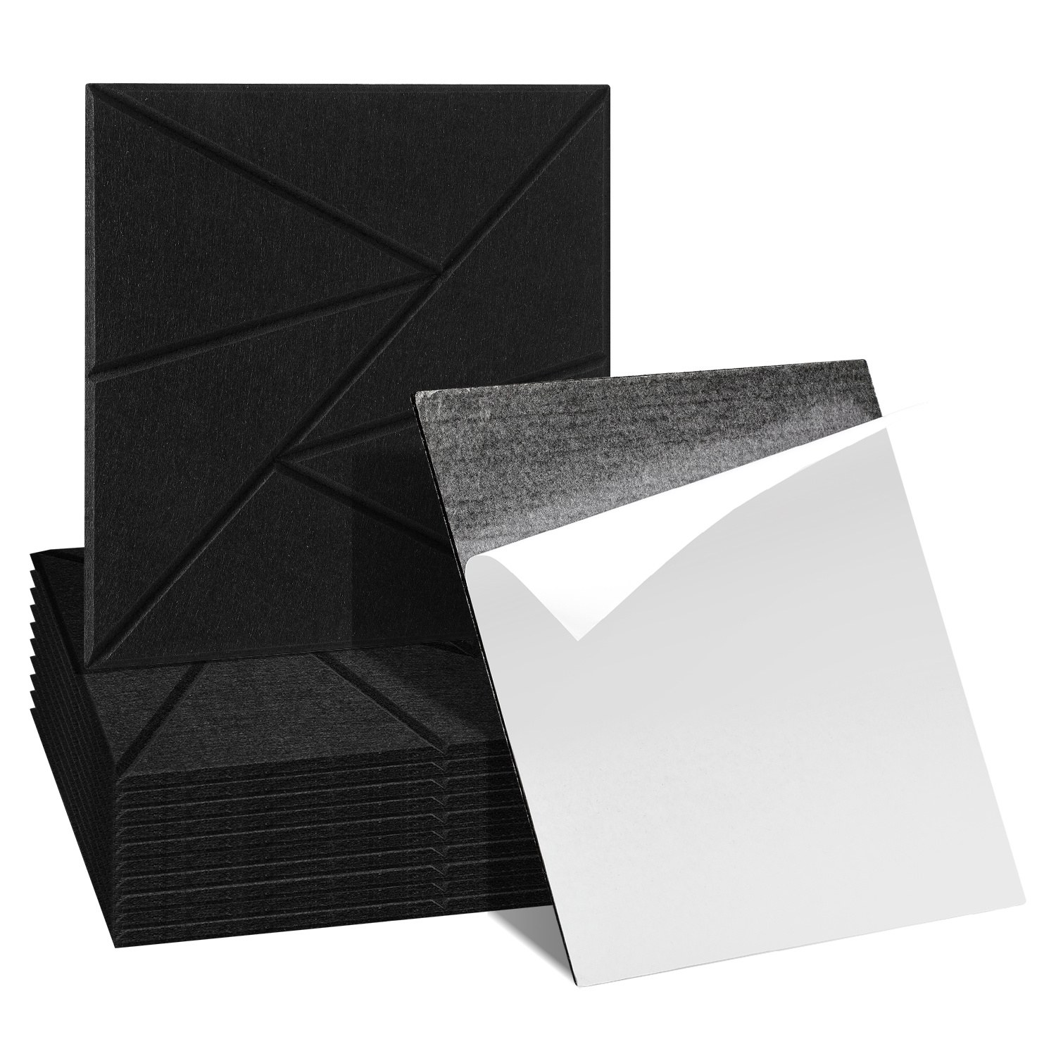Wolketon Akustikpaneele Selbstklebend, 12 Stück Akustikplatten Aus Filz 30 X 30 X 0,9 Cm Schwarz, Schallabsorber Quadratisch Mit Dreieckmuster