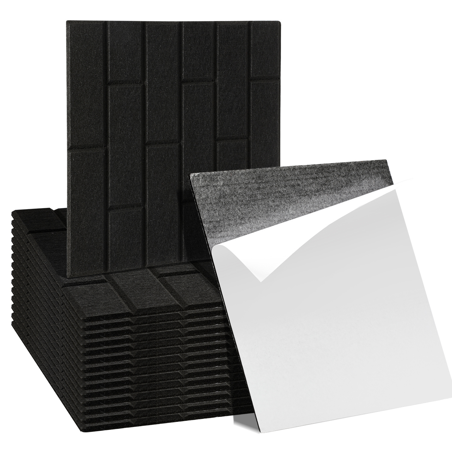 Wolketon Akustikpaneele Selbstklebend, 18 Stück Akustikplatten Aus Filz 30 X 30 X 0,9 Cm Schwarz, Schallabsorber Quadratisch In Ziegeloptik