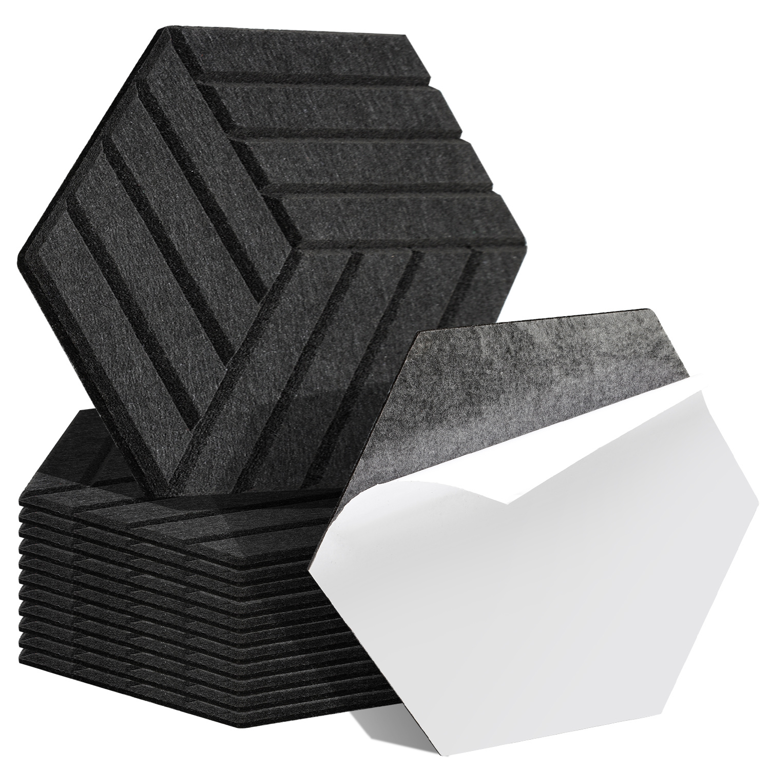 Wolketon Akustikpaneele Selbstklebend, 12 Stück Akustikplatten Aus Filz 15 Cm Seitenlänge, 0,9 Cm Dick Schwarz, Schallabsorber Sechseckig Mit Schlitzdesign