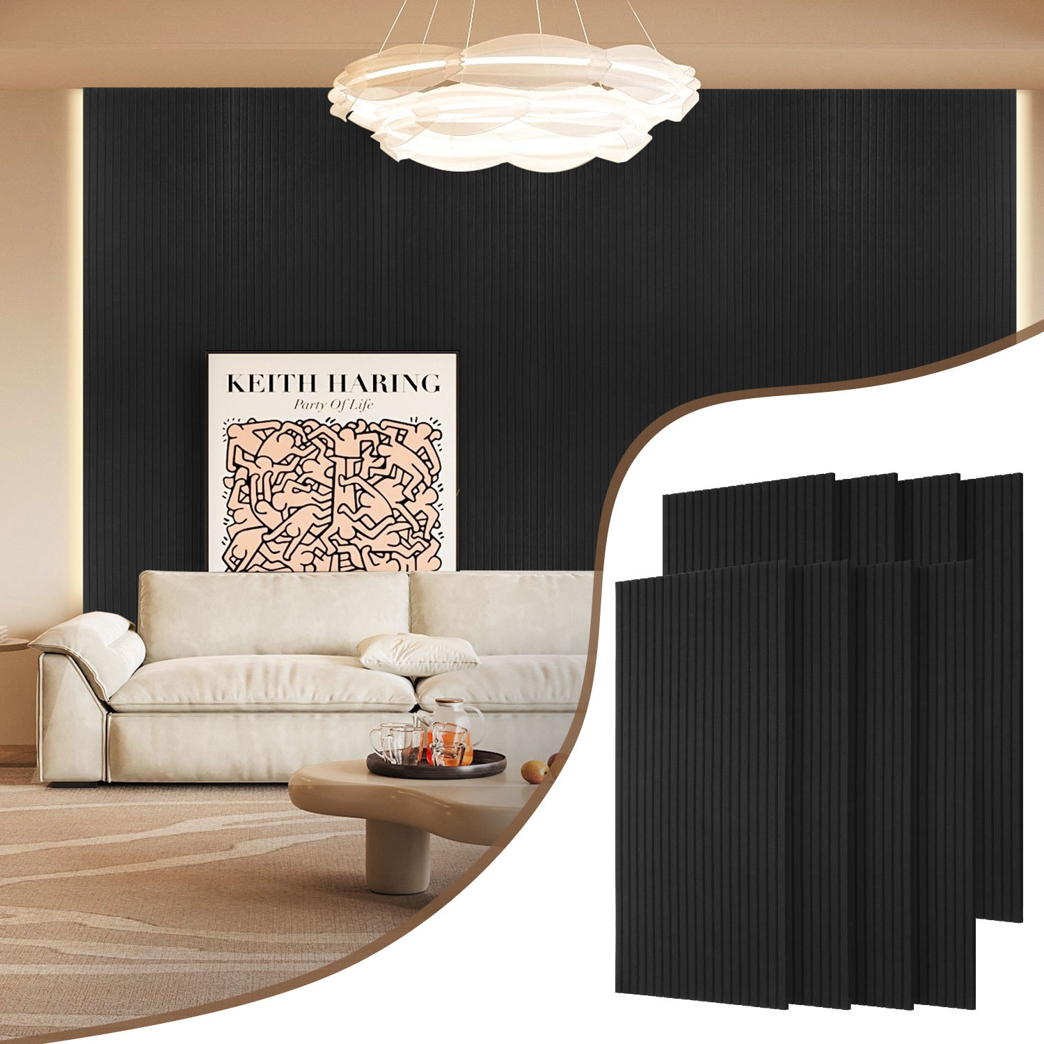 Wolketon Akustikpaneele Selbstklebend, 8 Stück Akustikplatten Aus Filz 120 X 60 X 0,9 Cm Schwarz, Schallabsorber Mit Vertikalen Rillen
