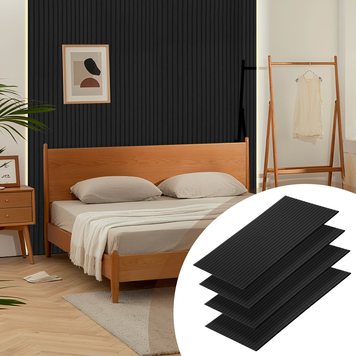 Wolketon Akustikpaneele Selbstklebend, 4 Stück Akustikplatten Aus Filz 120 X 60 X 0,9 Cm Schwarz, Schallabsorber Mit Vertikalen Rillen