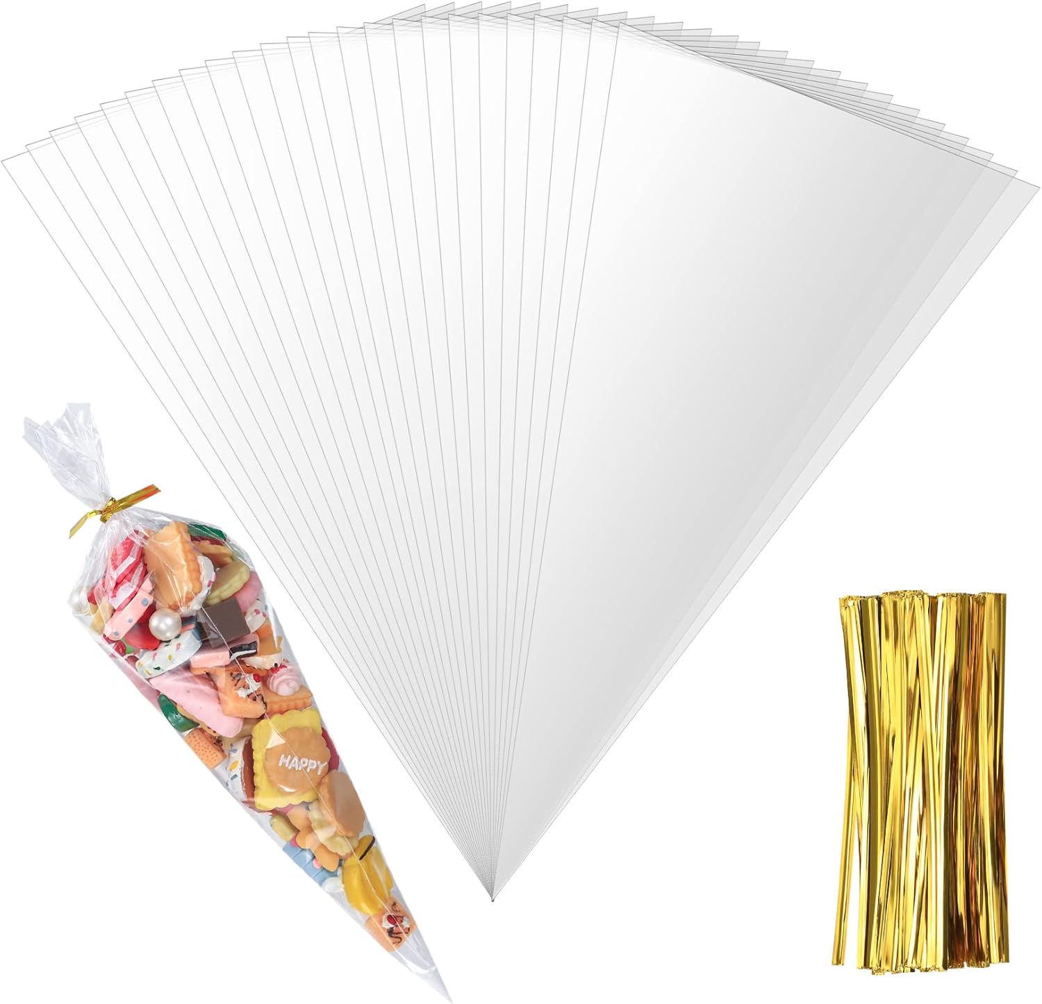 200 Stück Transparente Zellophanbeutel Mit Drehverschluss, Tüten Für Gebäck, Kekse, Verpackung (1325cm)