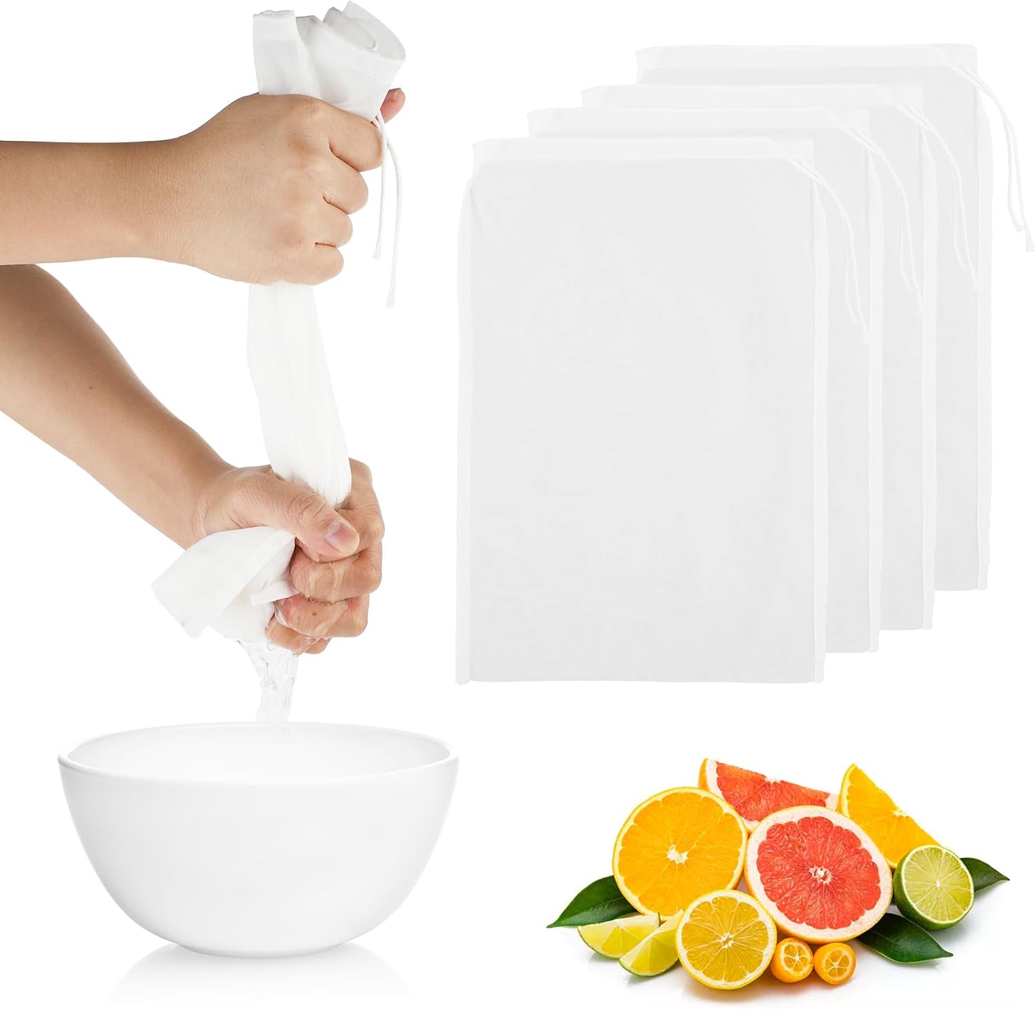 Set Mit 4 Käse-abtropftüchern, 30 X 20 Cm, Aus Nylon, Für Milch, Nüsse, Feinmaschige Filterbeutel Zum Kochen, Backen, Entsaften Und Zur Käseherstellung