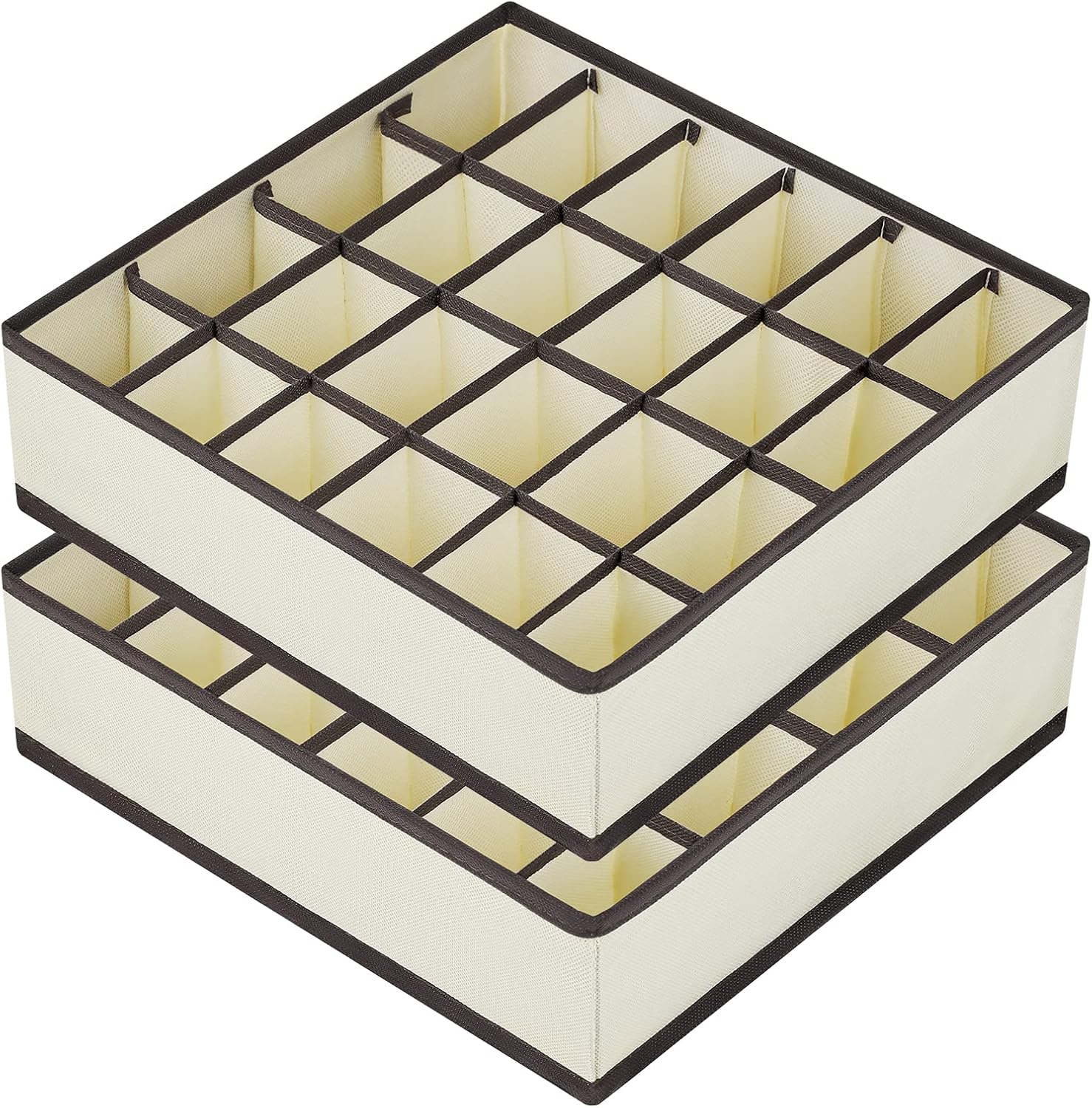 Set Mit 2 Faltbaren Schubladenorganizern Aus Vliesstoff, Unterteilte Boxen Für Unterwäsche, Bhs Und Socken, Platzsparend, Beige