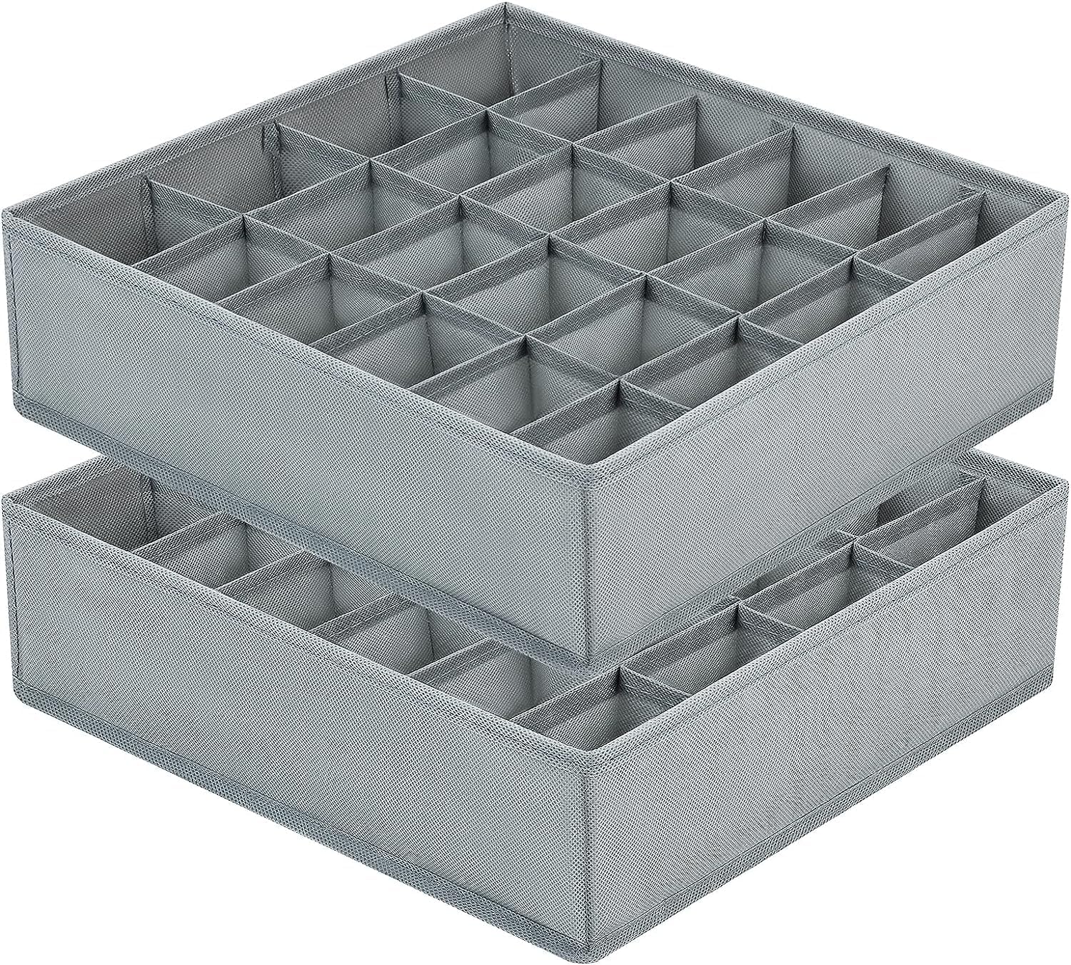 Set Mit 2 Faltbaren Schubladenorganisatoren Aus Vliesstoff, Unterteilte Aufbewahrungsboxen Für Unterwäsche, Bhs Und Socken, Platzsparend, Grau