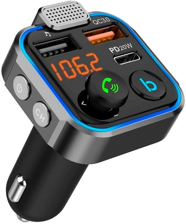 Bluetooth-fm-transmitter, Bluetooth-mp3-player, Drahtloser Radioadapter, Freisprechfunktion, Geräuschunterdrückung, Schnellladefunktion (schwarz)