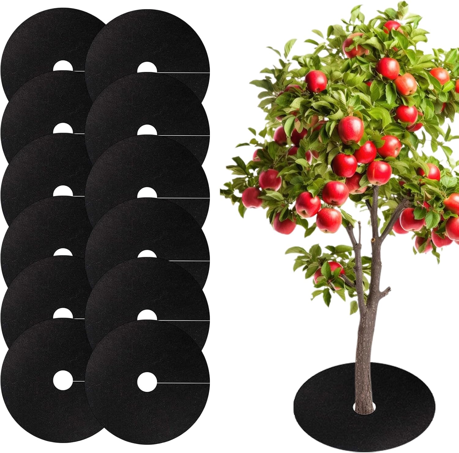 Set Mit 12 Mulchringen Aus Vliesstoff (52 Cm) – Biologisch Abbaubare, Runde Unkrautschutzmatte Für Bäume Im Garten- Und Landschaftsbau, Wiederverwendbare Barrierematte