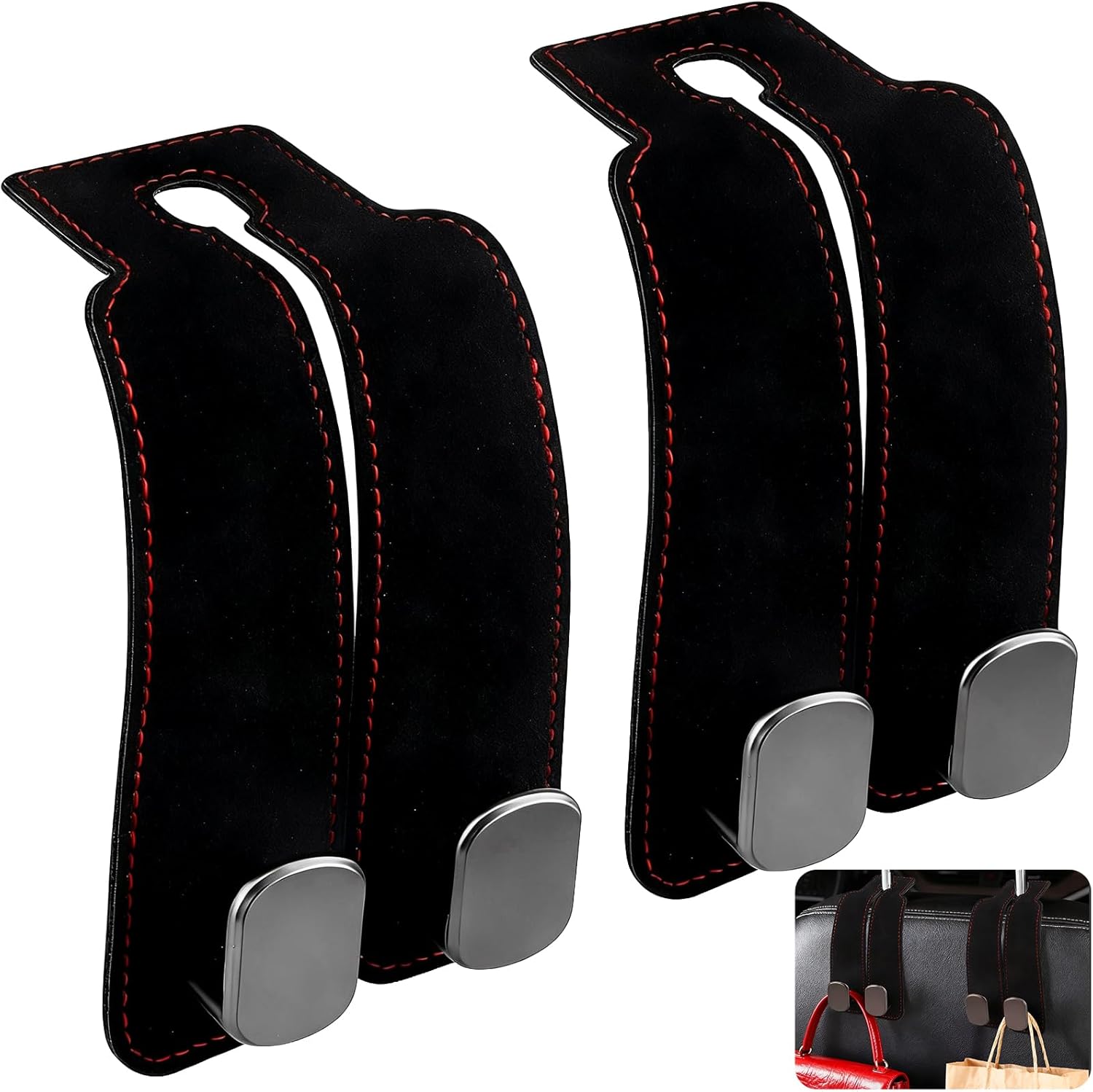Set Mit 2 Auto-kopfstützenhaken, Doppel-autositzhaken Für Die Rückenlehne, Praktisches Auto-organisationszubehör, Ideal Für Handtaschen, Taschen Und Andere Gegenstände (schwarz)