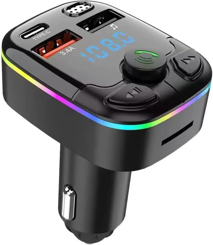 Bluetooth-fm-transmitter Fürs Auto Mit Rgb-beleuchtung, Freisprechfunktion, Usb-c 3,4 A, Unterstützung Für 32-gb-tf-karten Und Touch-steuerung