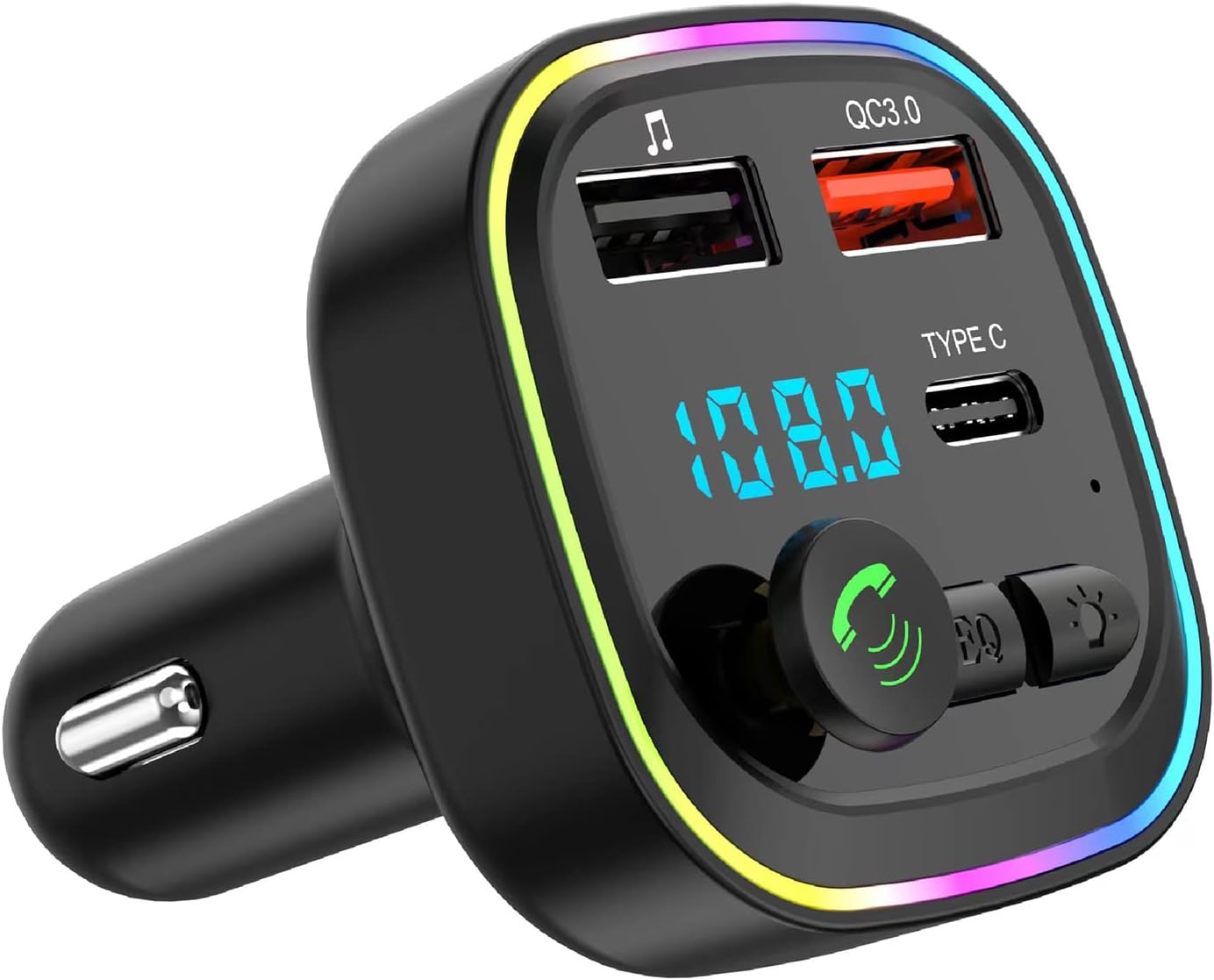 Fm-transmitter, Bluetooth-kfz-adapter, Mp3-player Mit Radio, 2 Usb-anschlüsse (5 V/3 A), 20-w-pd-schnellladefunktion (qc3.0) + Usb-c-schnellladegerät, Freisprechfunktion, Tf-/usb-kartenunterstützung