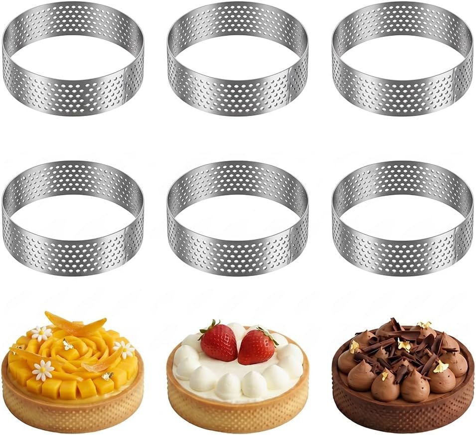 Set Mit 6 Gebäckringen Aus Edelstahl 304 - Perforierte Tarteletteformen Für Mousse, Quiches, Französische Desserts (rund)