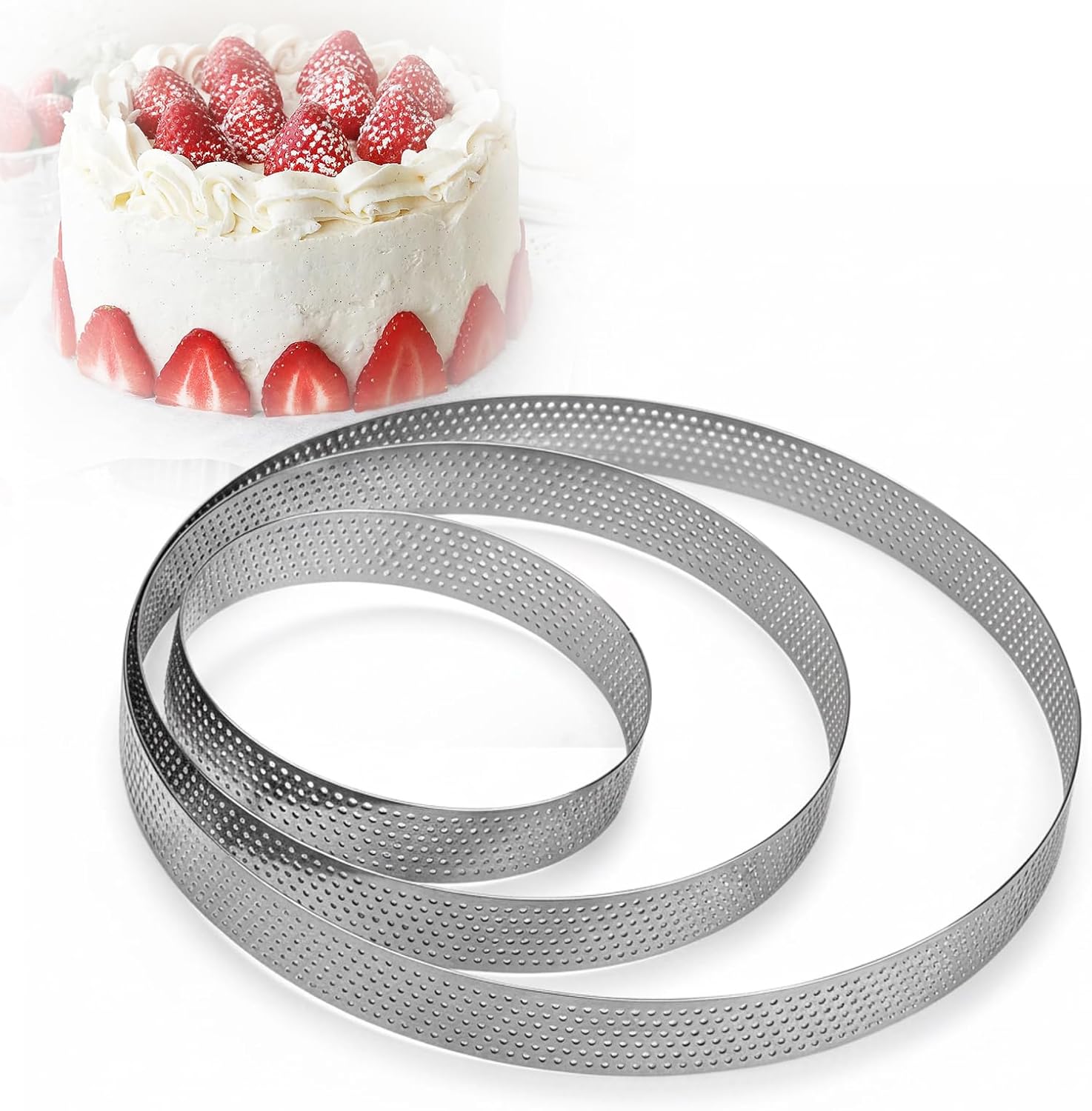 3-teiliges Set Mit Perforierten Tartelette-formen (ø 10/15/20 Cm) Aus Edelstahl 430, Kleine Perforierte Crumpet-ringe Zur Herstellung Von Tartelettes, Kuchen, Mini-pizzas Und Muffins